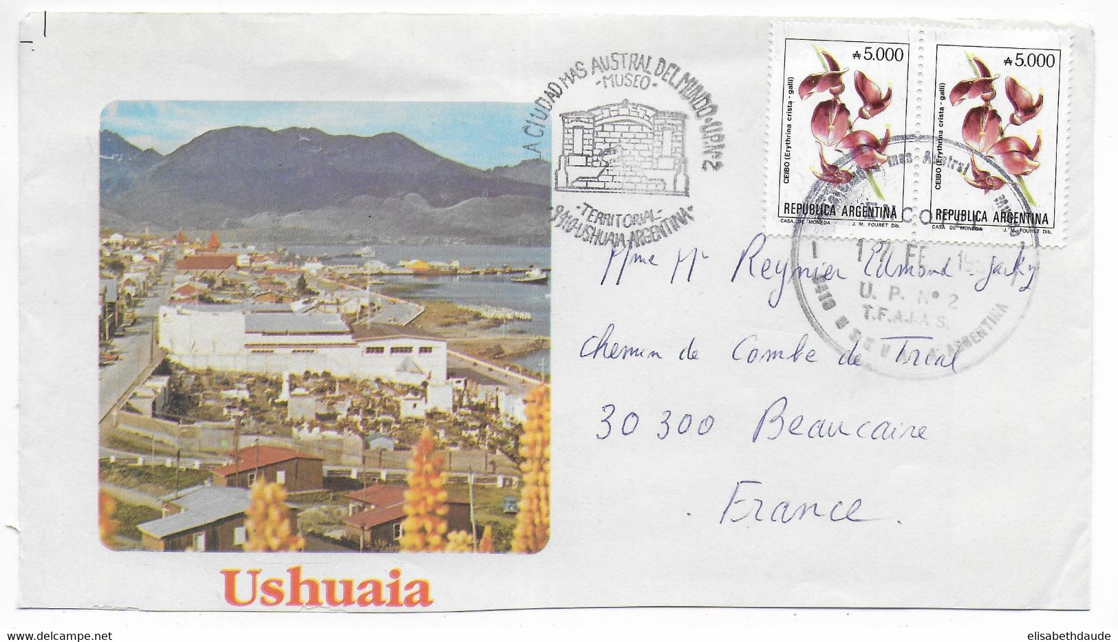 ARGENTINA - PATAGONIA / POLAIRE - ENVELOPPE ILLUSTREE RECTO-VERSO De USHUAIA => FRANCE - Otros & Sin Clasificación