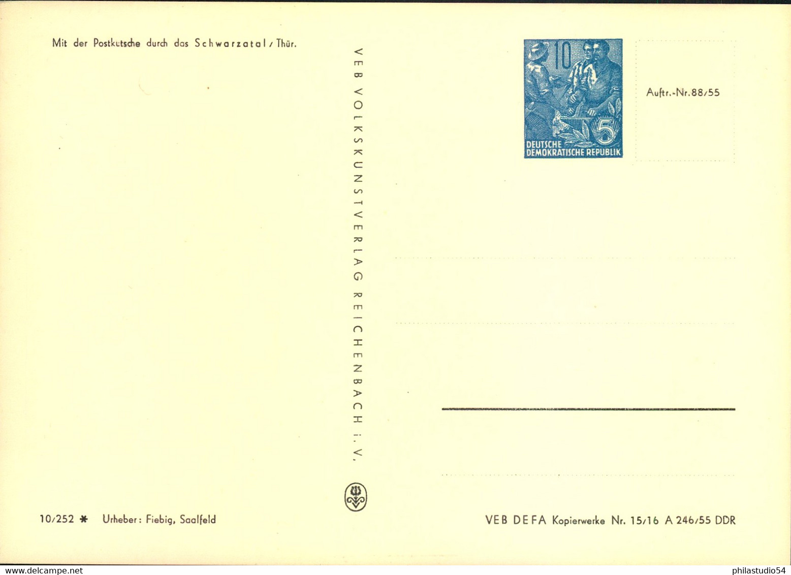 1955, Privatganzsachenkarte "Mit Der Postkutsche Durch Das Schwarzatal". Wertstempel 10 Pfg. Fünfjahresplan - Privatpostkarten - Ungebraucht