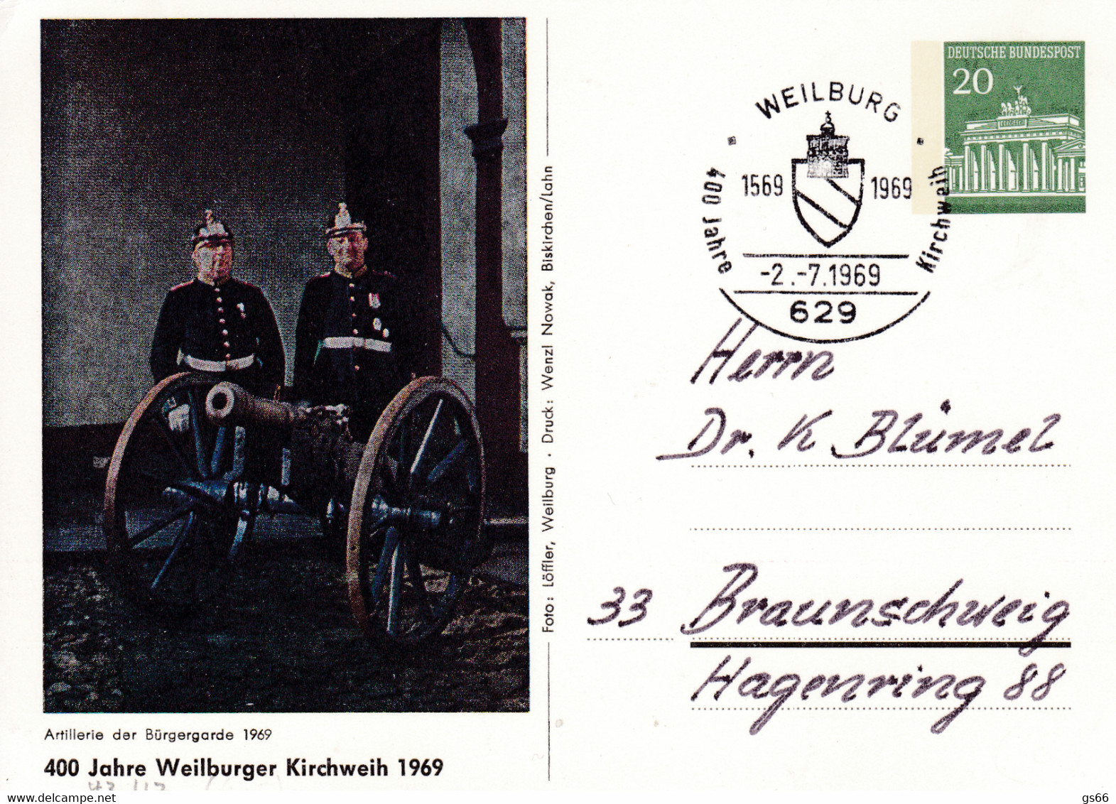 BRD, PP 043 C2/006b, 400 Jahre Weilburger Kirchweih 1969 - Cartes Postales Privées - Oblitérées