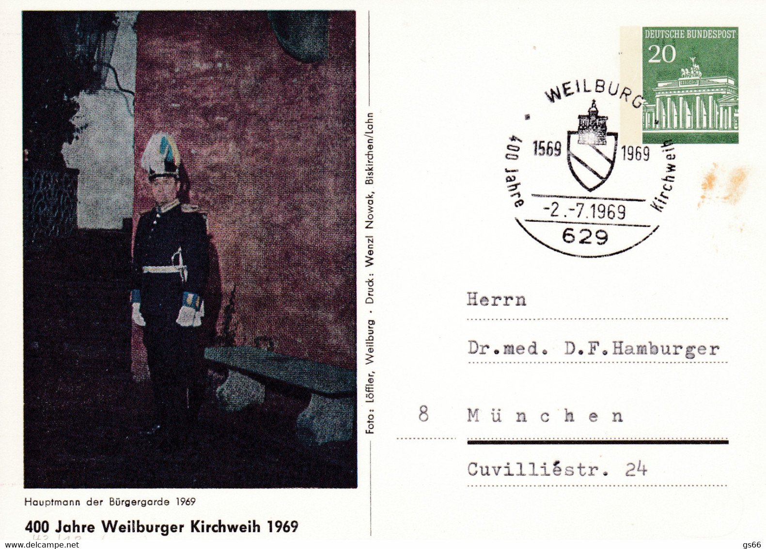 BRD, PP 043 C2/006c, 400 Jahre Weilburger Kirchweih 1969 - Cartes Postales Privées - Oblitérées