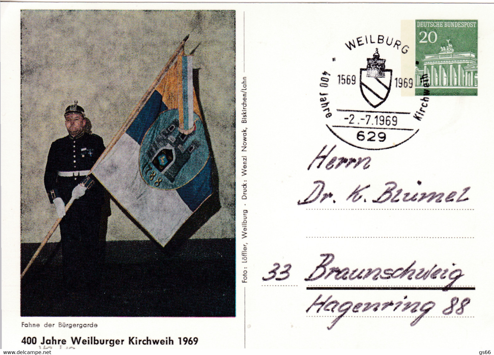 BRD, PP 043 C2/006d, 400 Jahre Weilburger Kirchweih 1969 - Cartes Postales Privées - Oblitérées