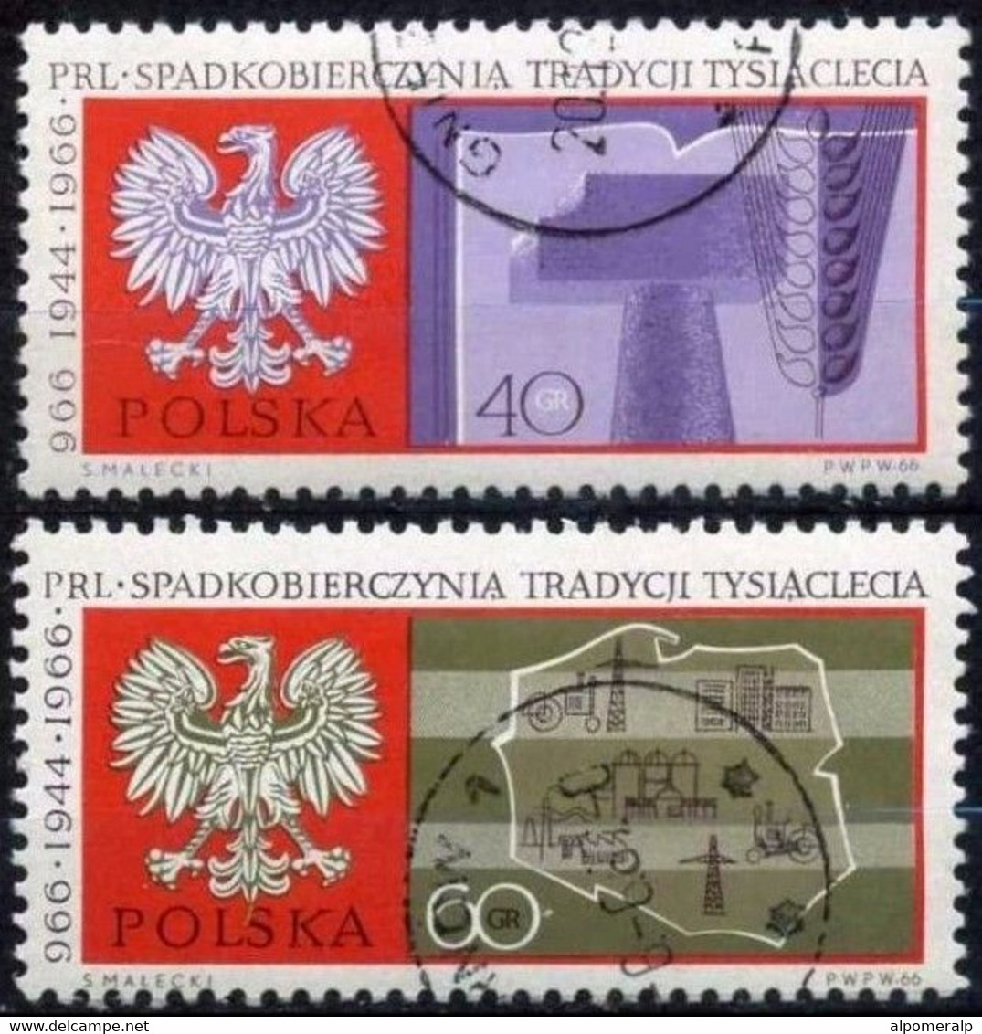 Polland 1966 Mi 1738-1739 Millenium Of Poland | Polish Eagle, Hammer And Grain (Complete Set, Used) - Altri & Non Classificati