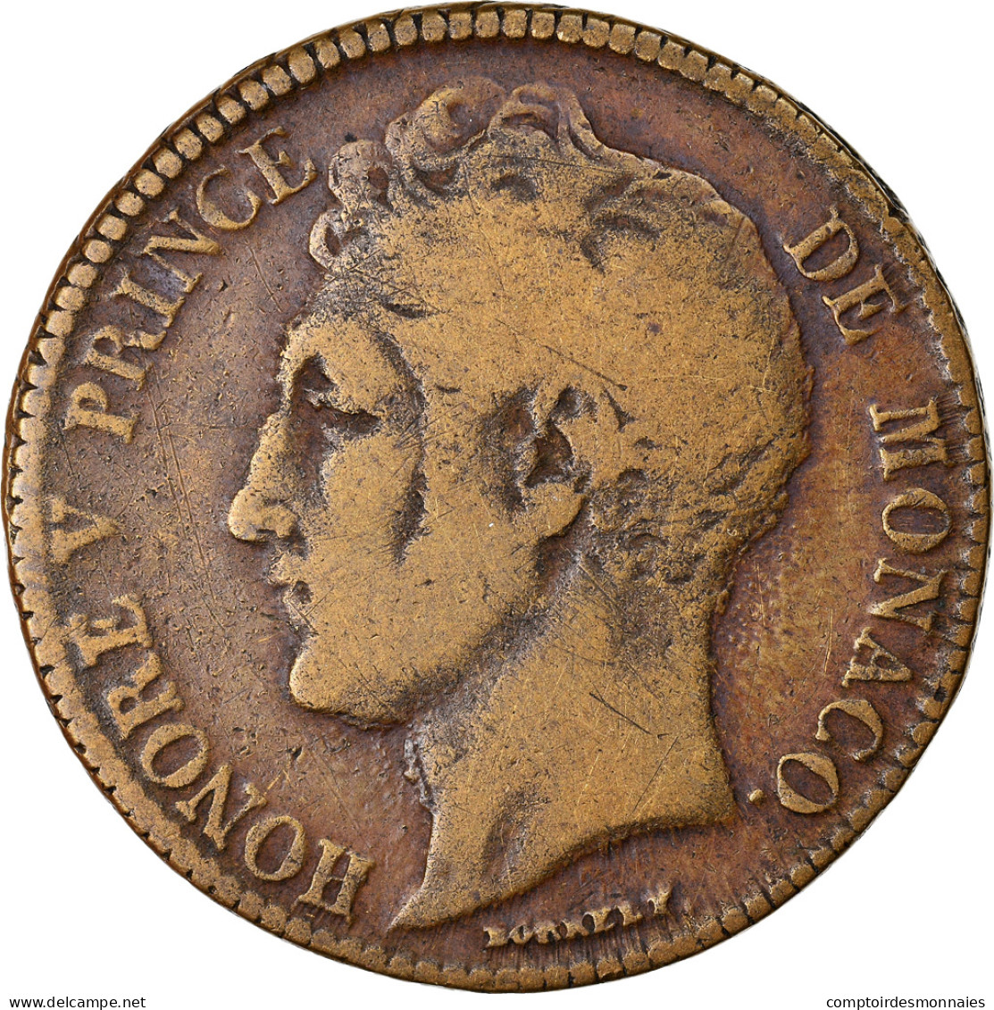 Monnaie, Monaco, Honore V, 5 Centimes, Cinq, 1837, Monaco, Grosse Tête Et - 1819-1922 Honoré V, Charles III, Albert I
