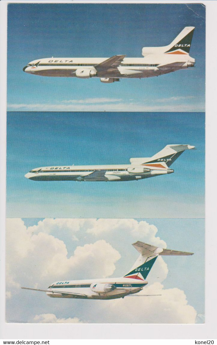 Vintage Rppc Delta Airlines Douglas Dc-9, Boeing 727 & Lockheed Tristar L-1011 Aircraft - 1919-1938: Entre Guerres