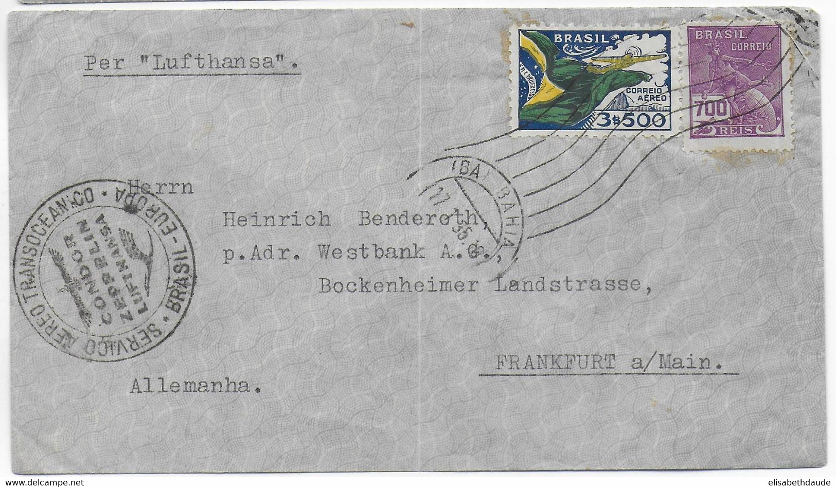 BRAZIL - 1935 - CONDOR ZEPPPELIN  LUFTHANSA - ENVELOPPE De BAHIA => FRANKFURT (GERMANY) - Luchtpost