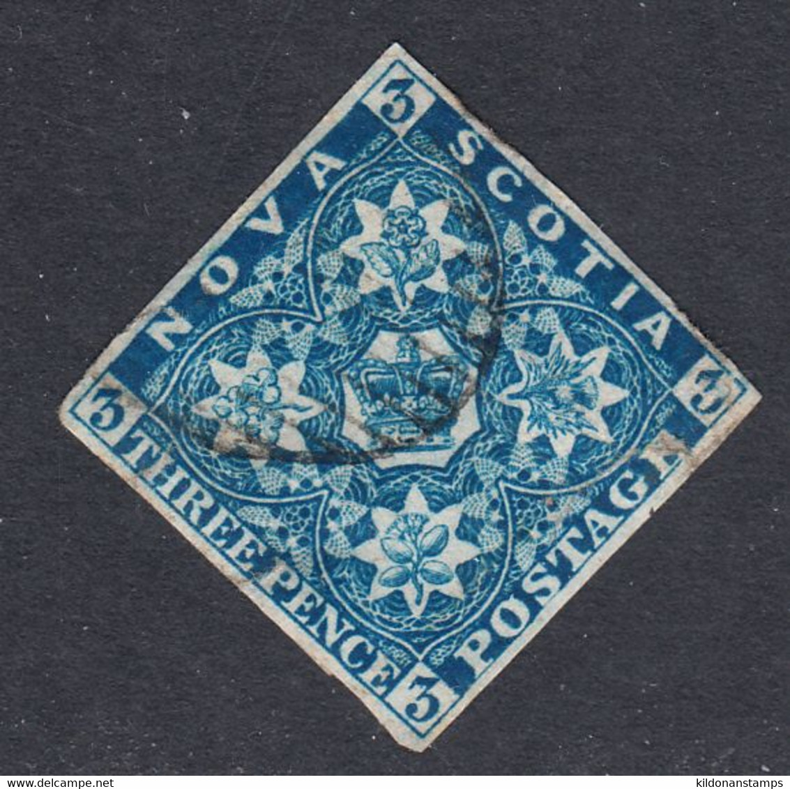 Nova Scotia 1851-60 Cancelled, Deep Blue, Sc# 3, SG 2 - Gebraucht