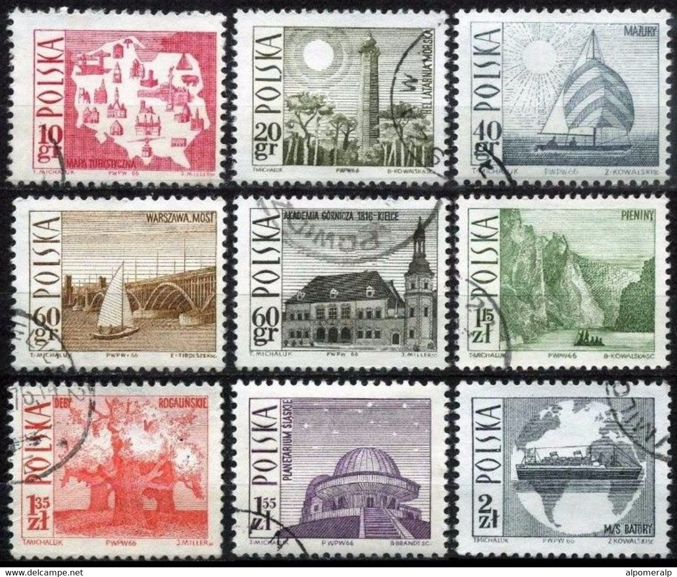 Poland 1966 Mi 1705-1713 Stableman With Percherons & Horses And Dogs By Piotr Michalowski (Complete Set, Used) - Andere & Zonder Classificatie