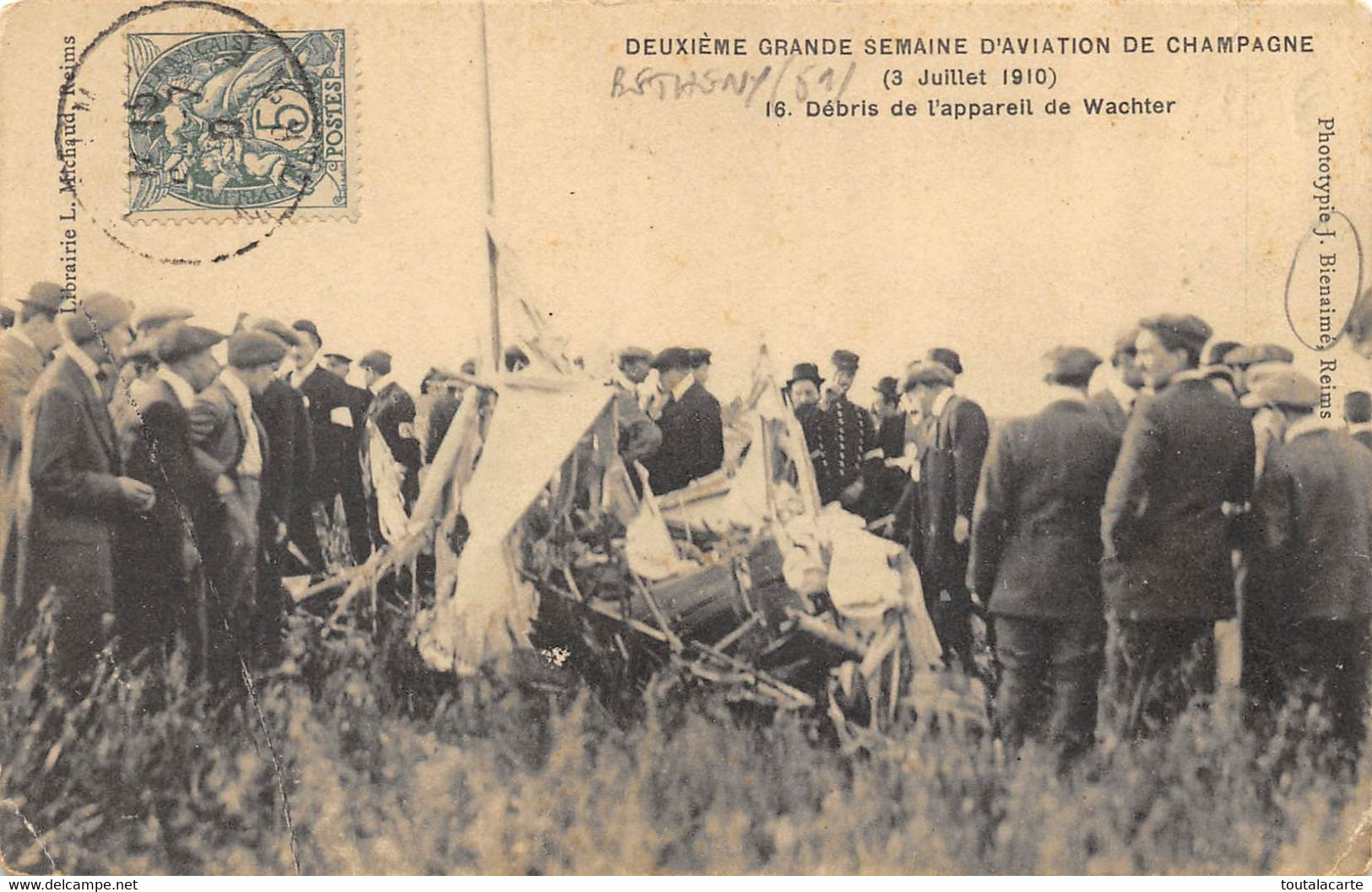 CPA BETHENY DEUXIEME GRANDE SEMAINE D AVIATION DE CHAMPAGNE DEBRIS DE L APPAREIL DE WACHTER 3 JUILLET 1910 - Accidentes