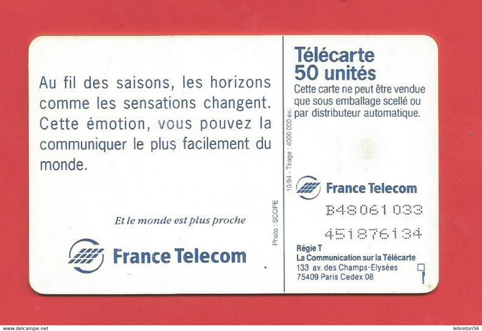 TELECARTE 50  U TIRAGE 4000 000 EX.Au Fil Des Saisons Joli Paysage  ---- X 2 Scan - Estaciones