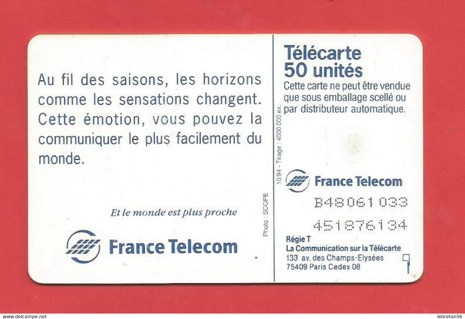 TELECARTE 50  U TIRAGE 4000 000 EX.Au Fil Des Saisons Joli Paysage  ---- X 2 Scan - Jahreszeiten