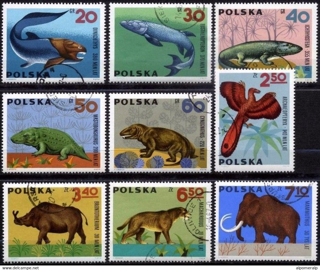 Poland 1966 Mi 1655-1663 Prehistoric Animals (Complete Set, Used) - Autres & Non Classés