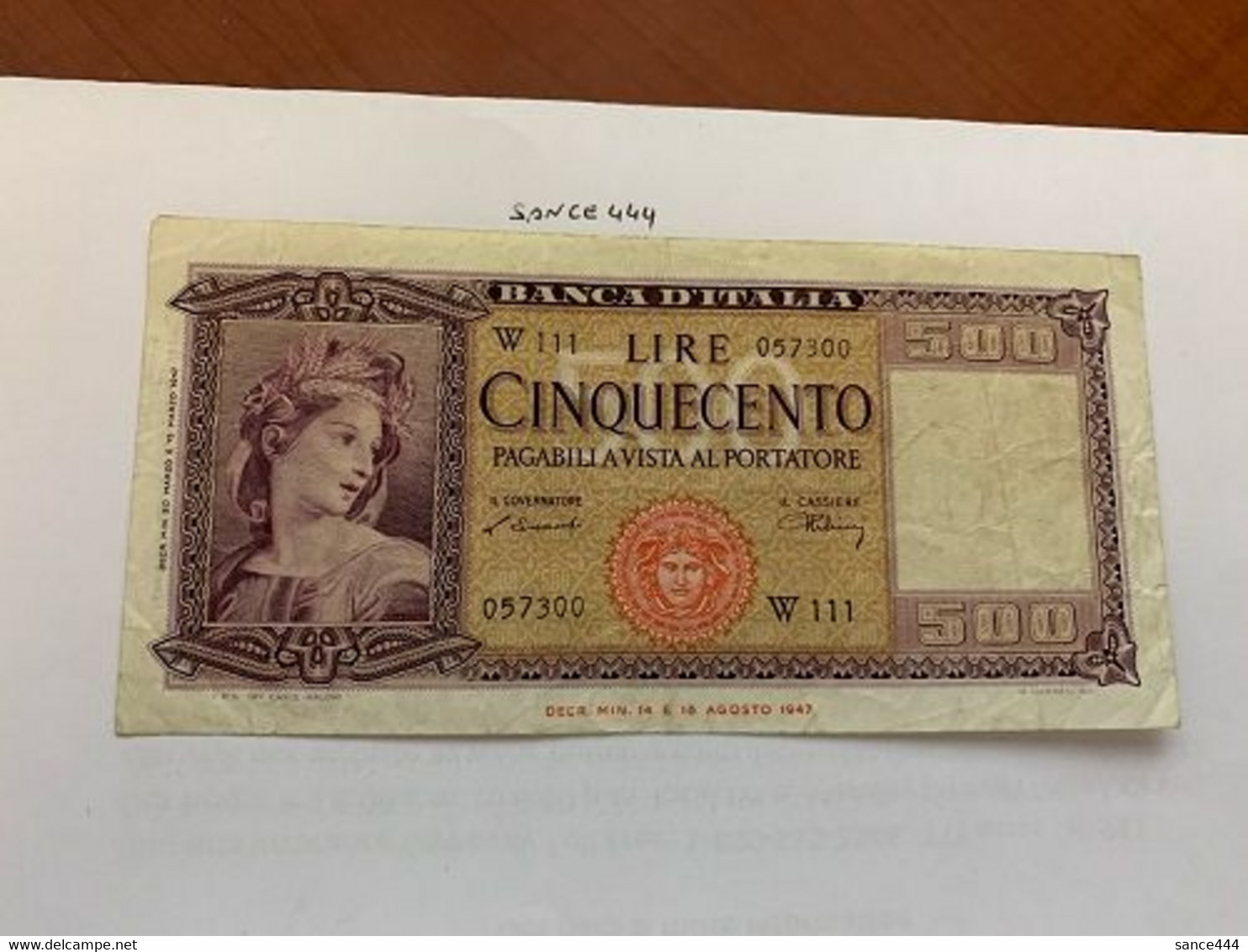 Italy 500 Lire Banknote 1947 #2 - 500 Lire
