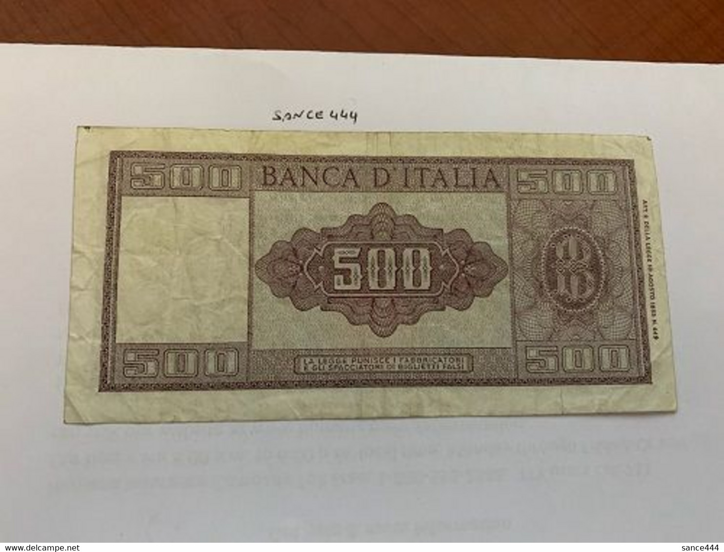 Italy 500 Lire Banknote 1947 #2 - 500 Lire