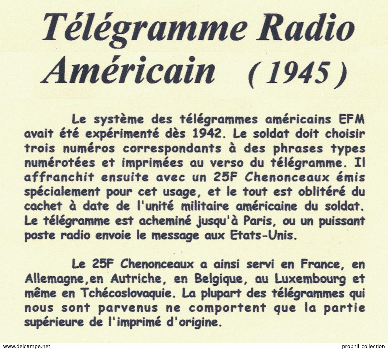 FRAGMENT De TELEGRAMME RADIO EFM Avec TIMBRE FRANÇAIS CHATEAU De CHENONCEAUX N° 611 OBLITÉRATION US POSTAL ARMY 1945 - Usati