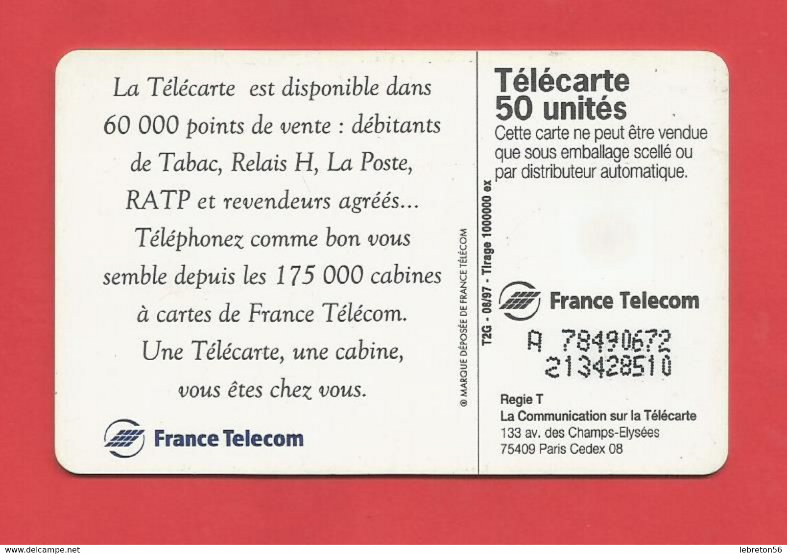 TELECARTE 50  U TIRAGE 1000 000 EX. France Télécom Une Télécarte Une Cabine ---- X 2 Scan - Opérateurs Télécom