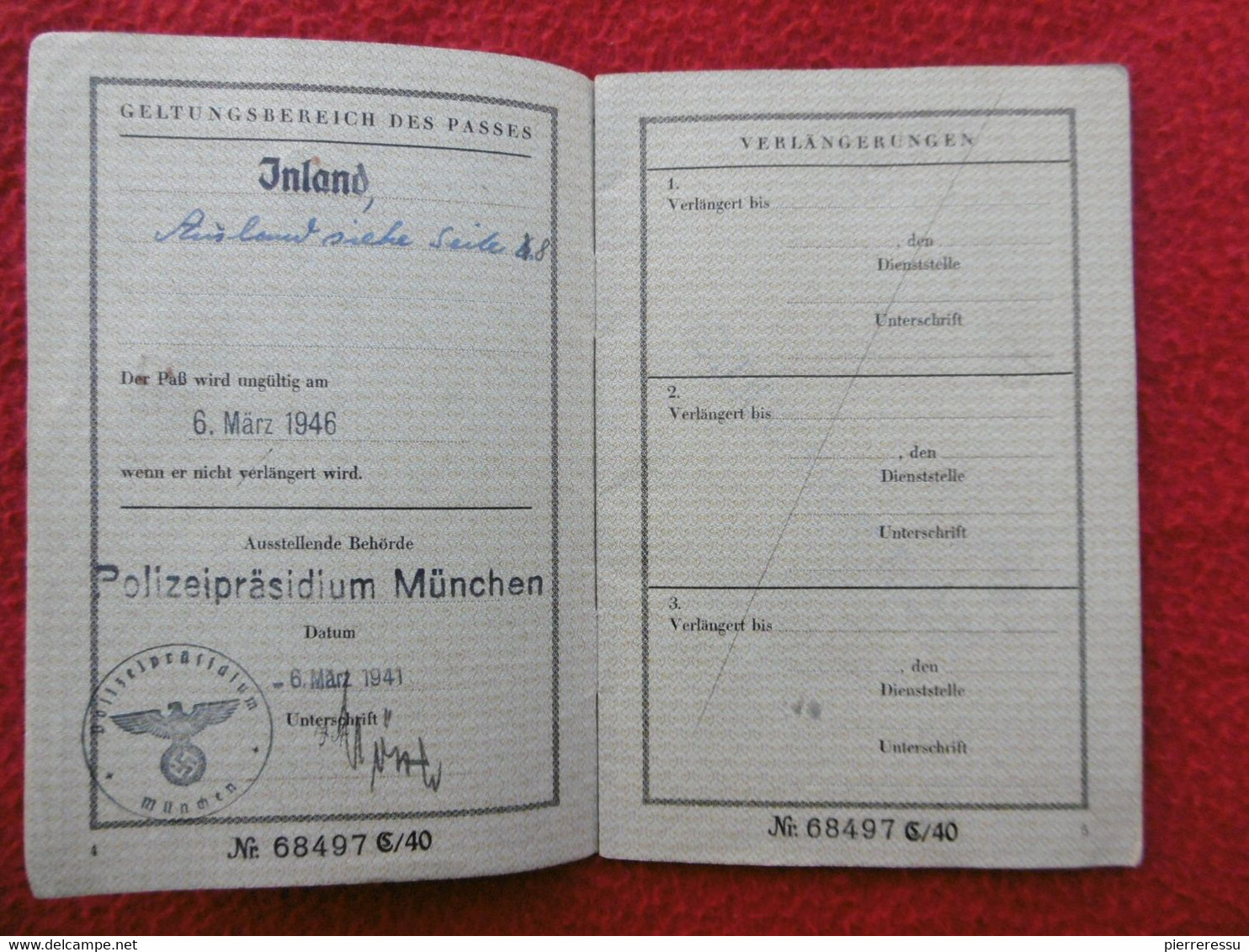 REISEPASS 1941 / 1944  PASSEPORT CACHETS - Historische Dokumente