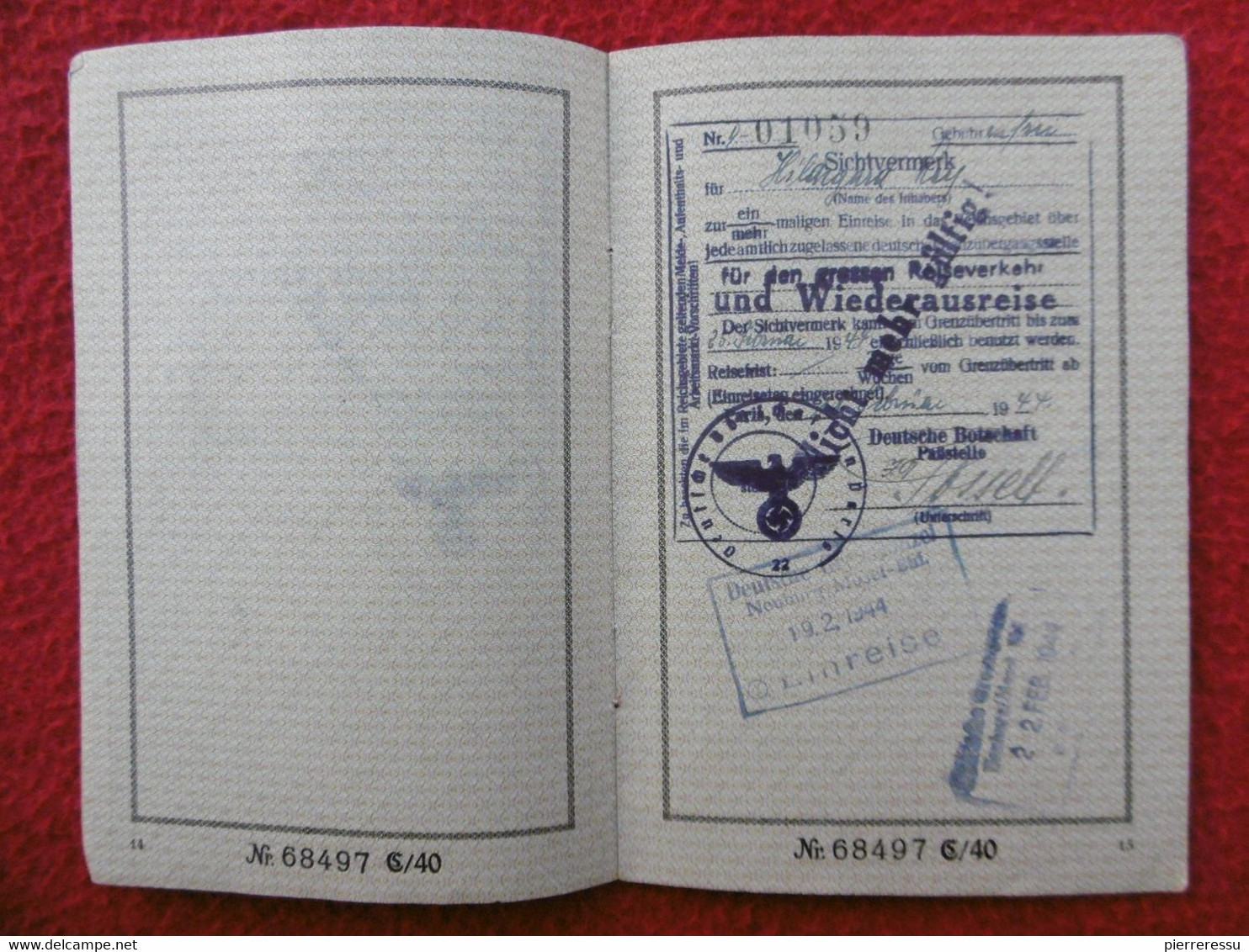 REISEPASS 1941 / 1944  PASSEPORT CACHETS