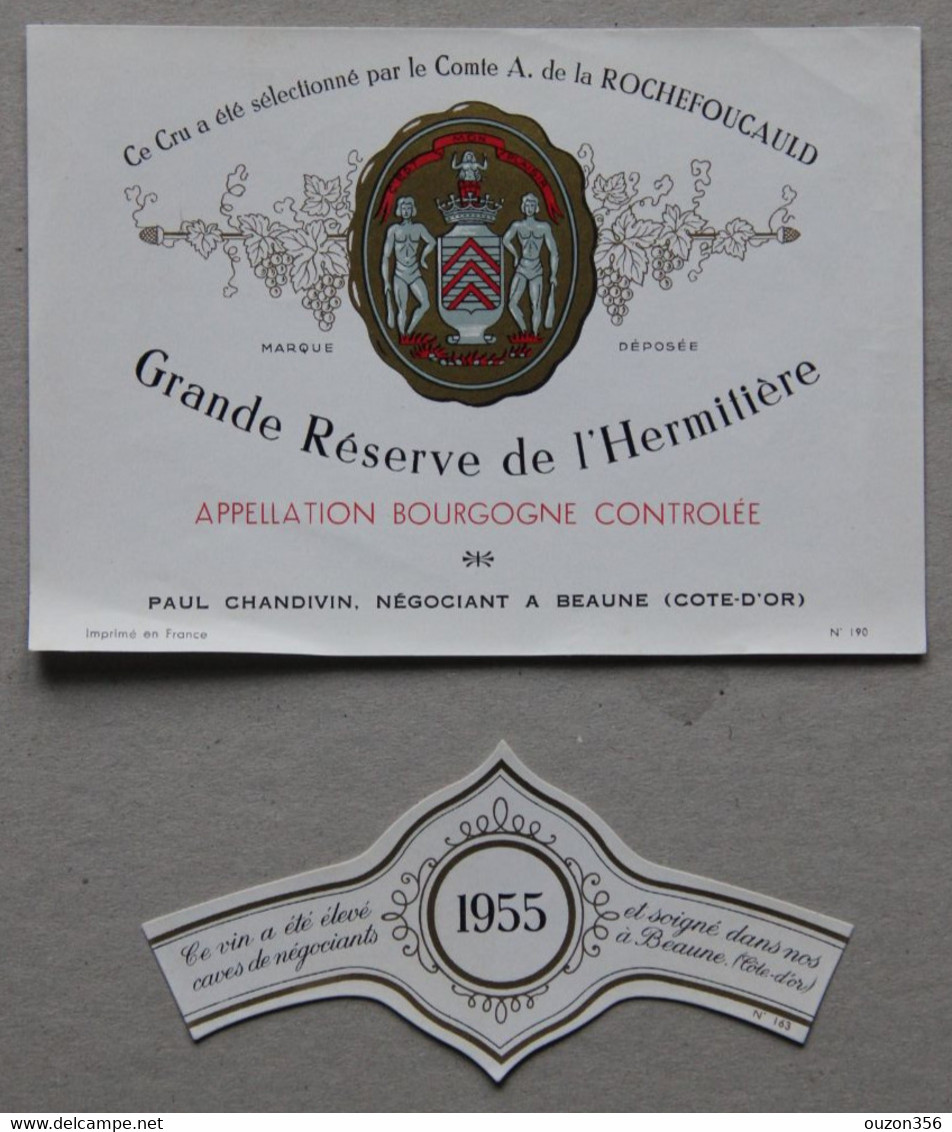 Etiquette Millésime 1955, étiquette Grande Réserve De L'Hermitière (Bourgogne, Beaune, Côte D'Or), - Altri & Non Classificati