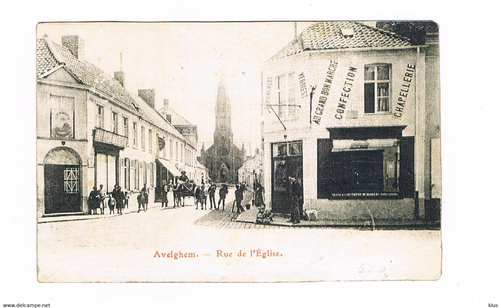 Avelghem Rue De L'Eglise Au Bon Marche + Huifkar Animatie Topkaart ZEER ZELDZAAM - Avelgem