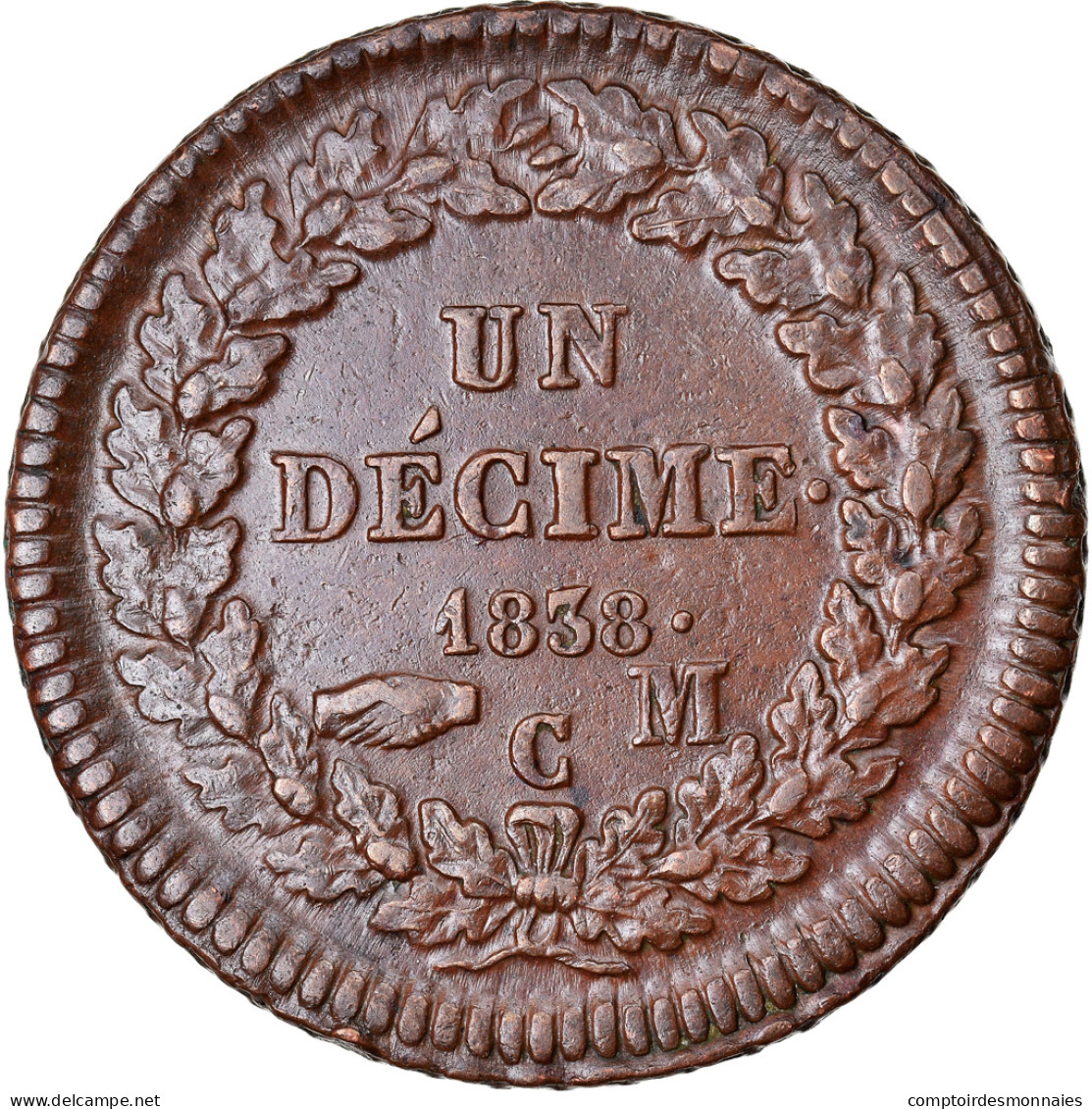 Monnaie, Monaco, Honore V, Decime, 1838, Monaco, TB+, Cuivre, Gadoury:MC105 - 1819-1922 Honoré V, Charles III, Albert I