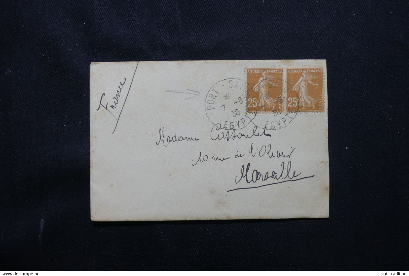 PORT SAÏD - Enveloppe Pour Marseille En 1930, Affranchissement Semeuses De France - L 74949 - Lettres & Documents