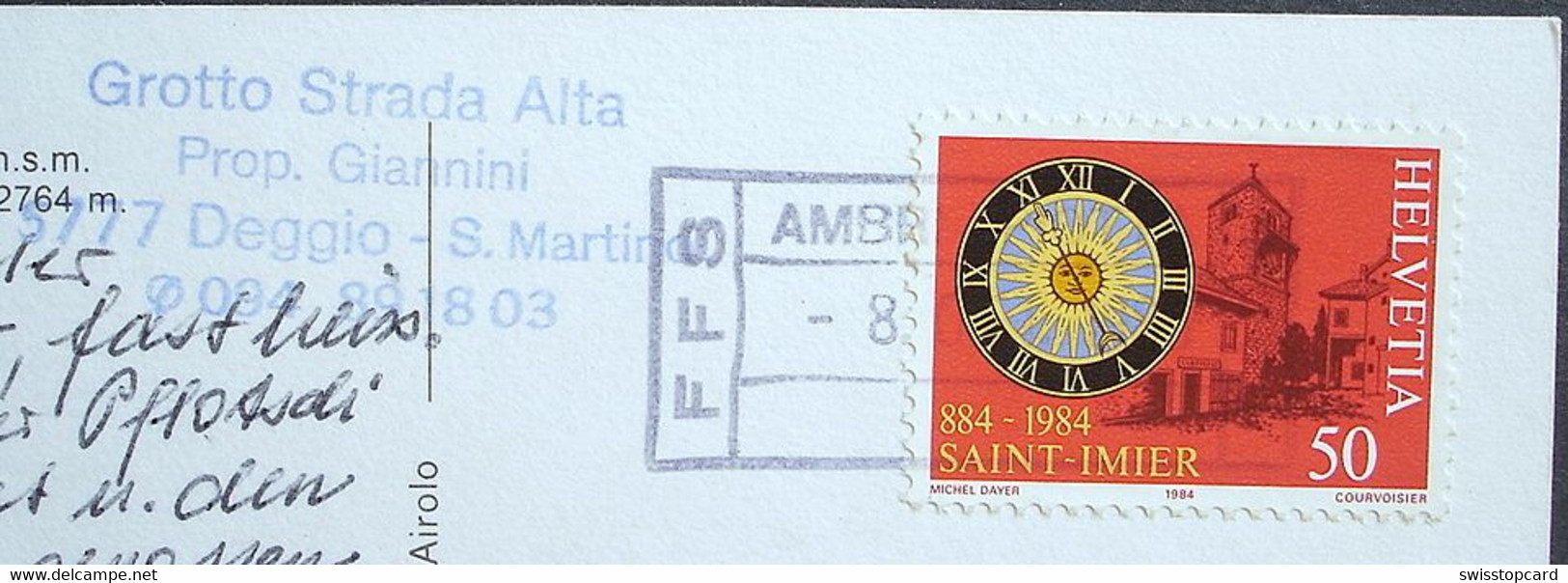 AMBRI Con Quinto Deggio é Pécian Gel. 1984 Stempel Bahn FFS Stempel Grotto Strada Alta - Quinto