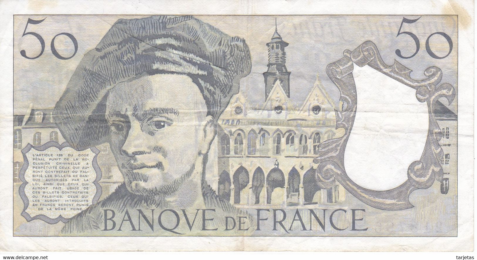 BILLETE DE FRANCIA DE 50 FRANCOS DE QUENTIN DE LA TOUR DEL AÑO 1989 (BANKNOTE) - 50 F 1976-1992 ''Quentin De La Tour''