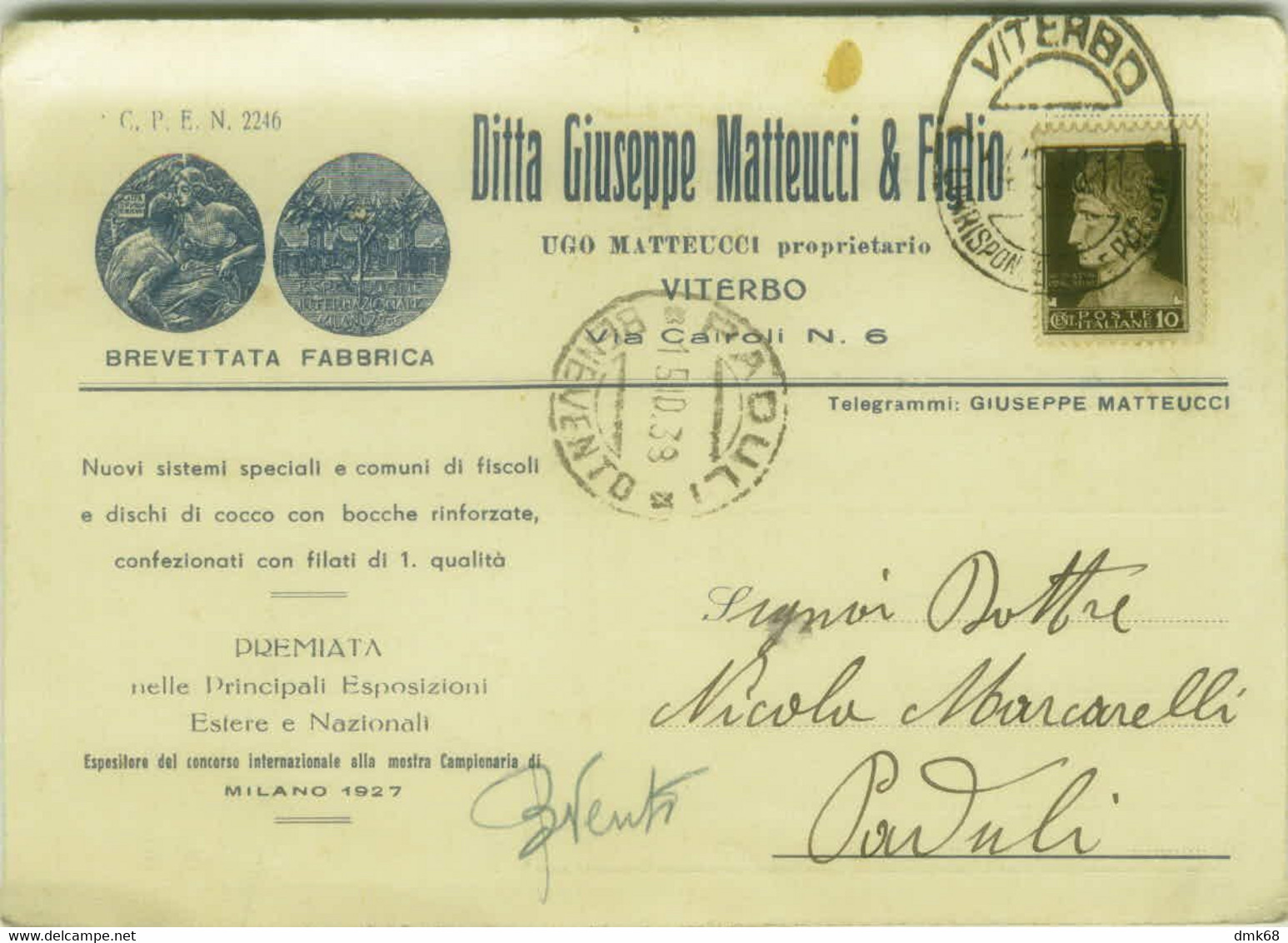 VITERBO - DITTA GIUSEPPE MATTEUCCI & FIGLIO - CARTOLINA PUBBLICITARIA - 1930s (6810) - Viterbo