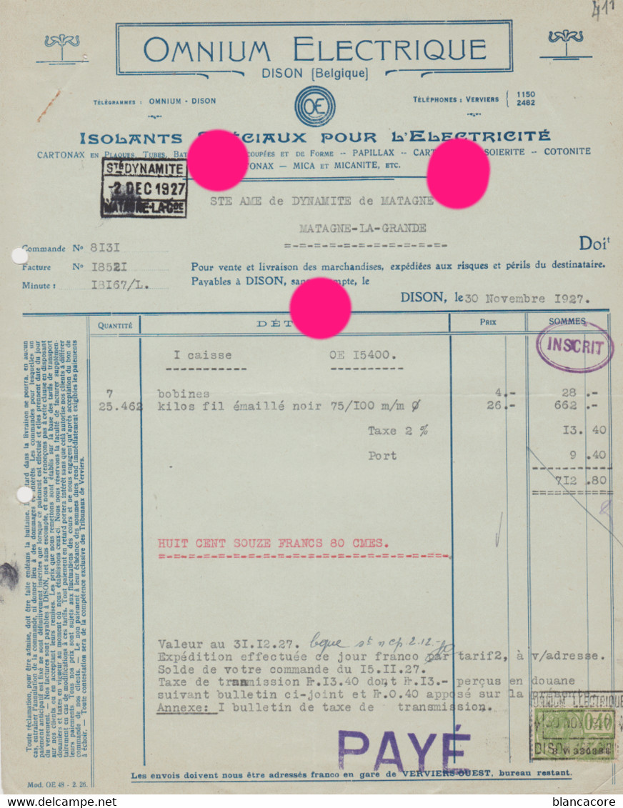 DISON 1927 OMNIUM ELECTRICITE  RARE - Électricité & Gaz