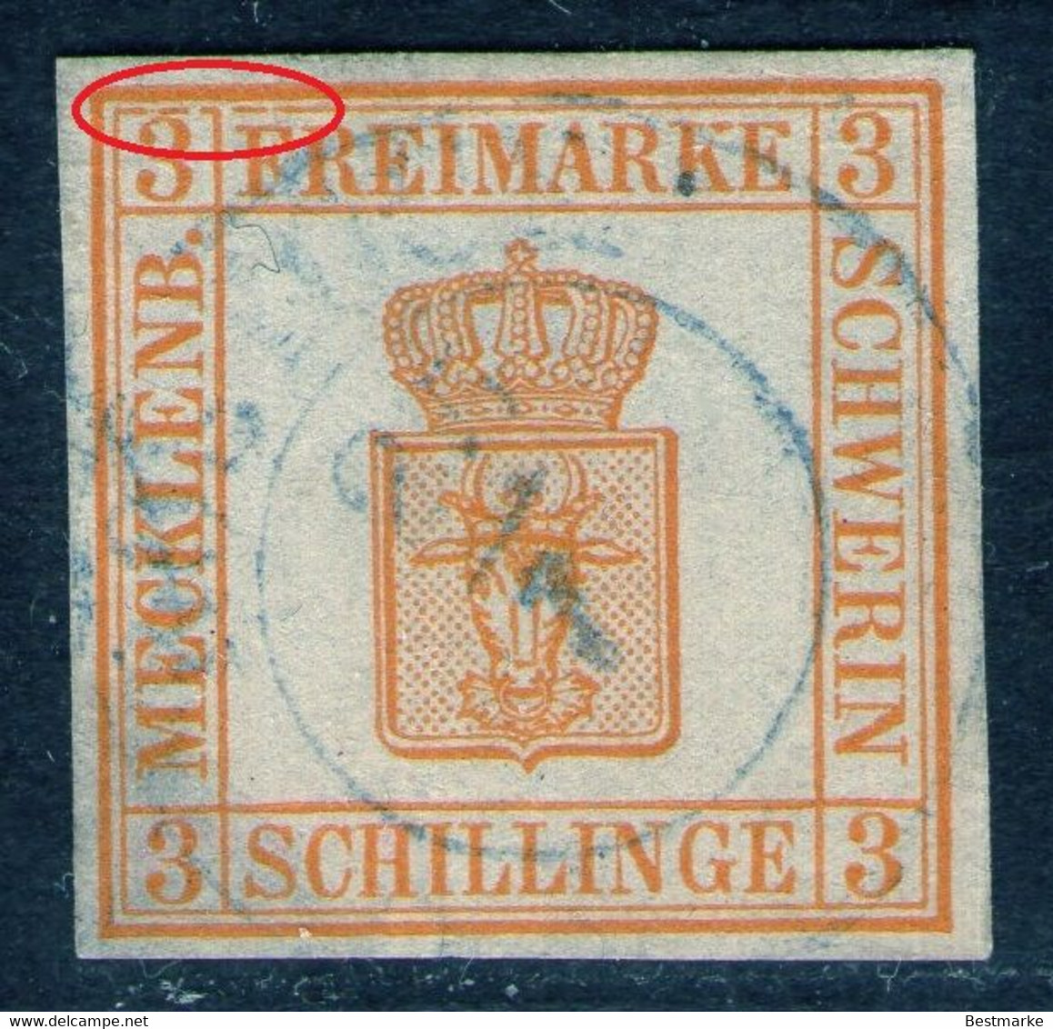 ROSTOCK 25/7 Auf 3 Shilling Gelborange - Schwerin Nr. 2 B Mit Abart - Pracht - Mecklenbourg-Schwerin