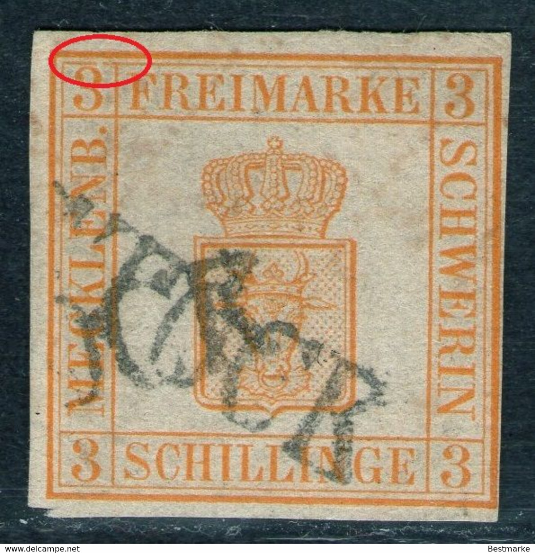 Langstempel ROSTOCK Auf 3 Shilling Gelborange - Schwerin Nr. 2 A Mit Abart - Pracht - Mecklenburg-Schwerin