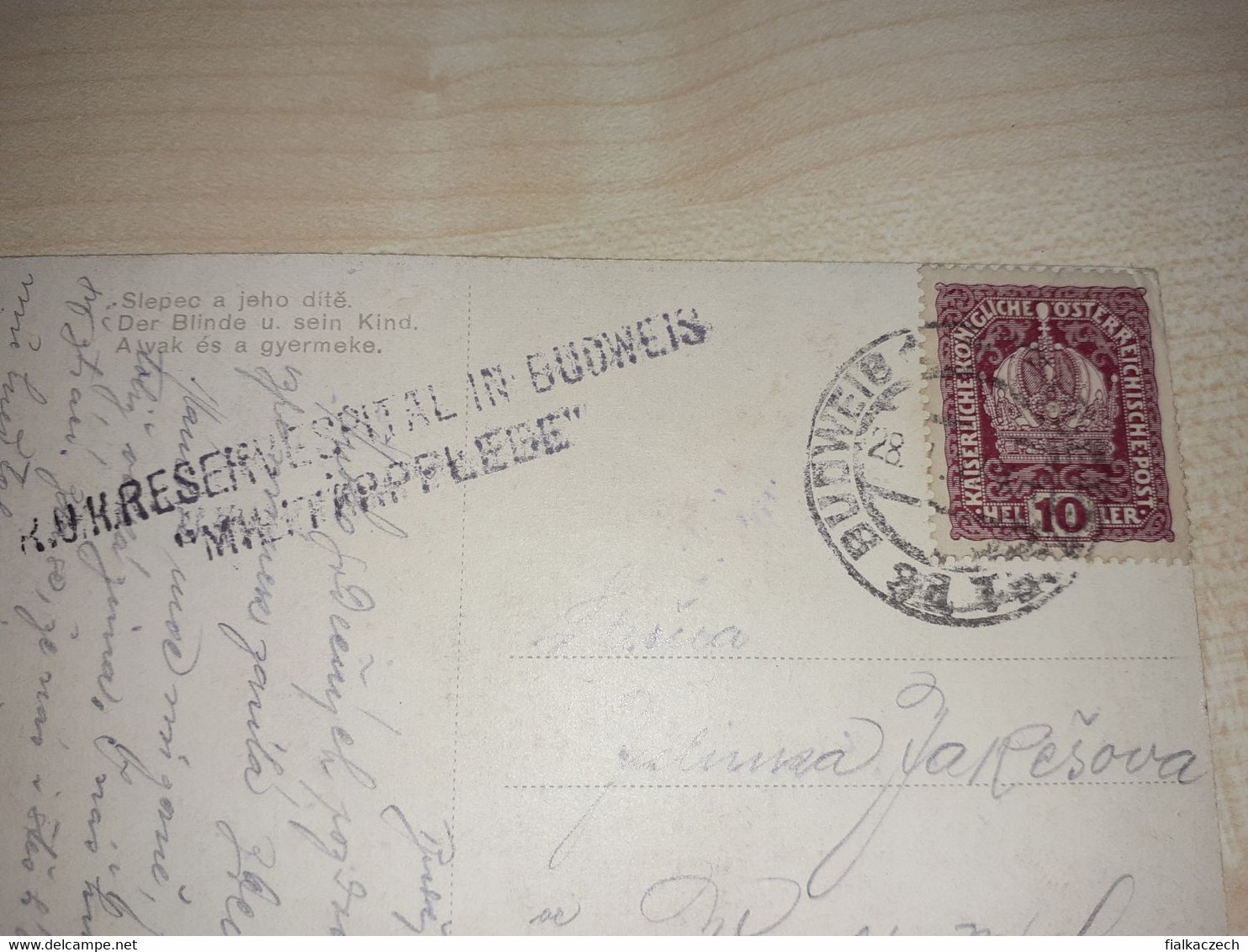 Postcard - Blinde Und Sein Kind, 1917, WWI., Stamp Budweis, Budějovice, Militarpflege In Budweis, Reservespital - ...-1918 Prefilatelia