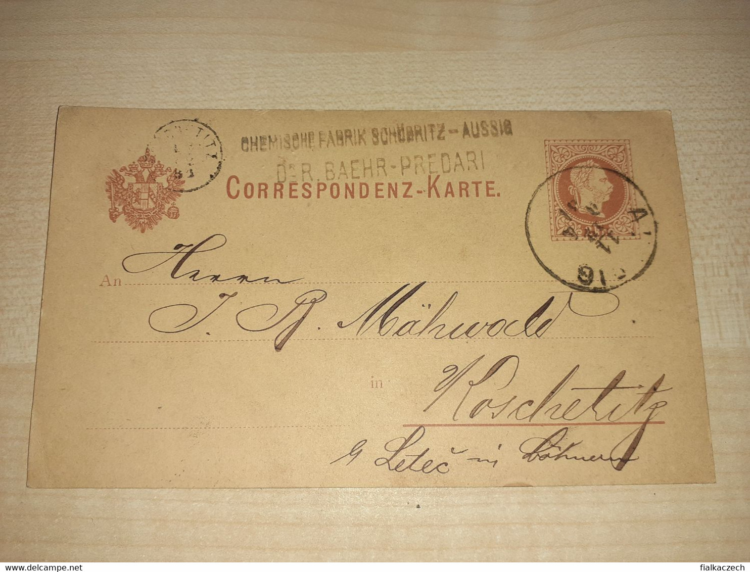Correspondenz Karte 09.12.1881, Aussig, Czchoslovakia, Austria-Hungary, Chemische Fabrik Schübritz, Baehr Predari - ...-1918 Prephilately