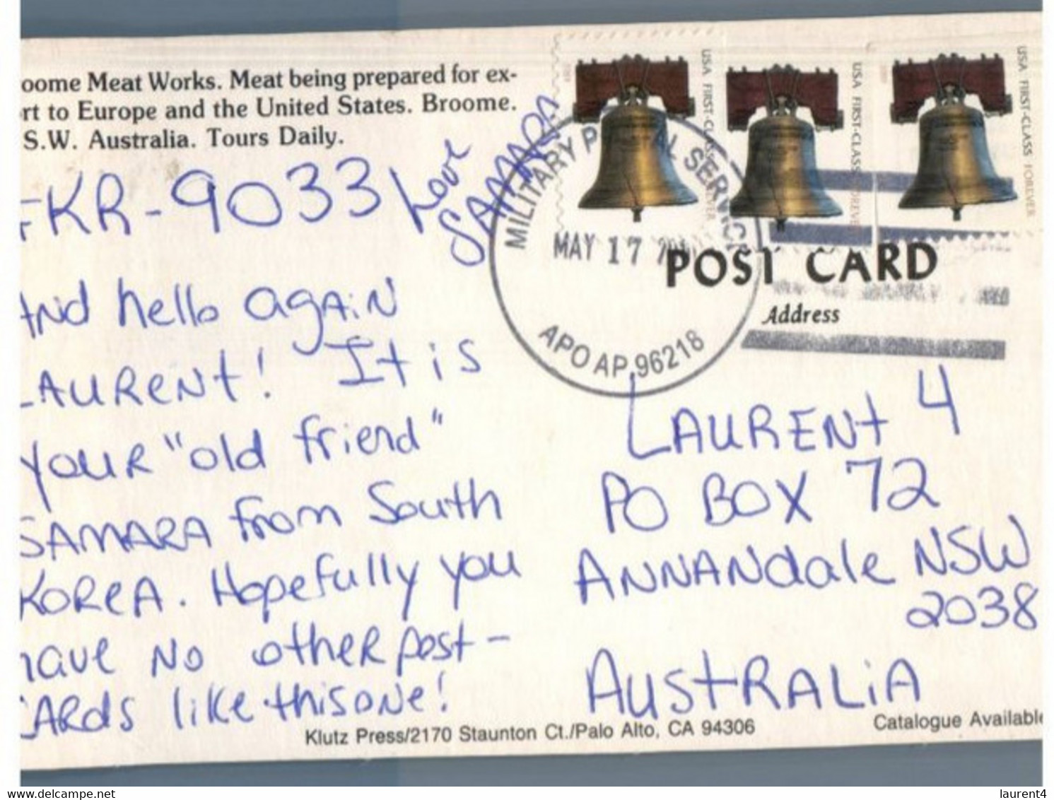 (U 11) Australia - WA - Boome Meat Factory (posted To Australia From US MilitaryPostal Service APO AP 96218 US Stamps) - Broome