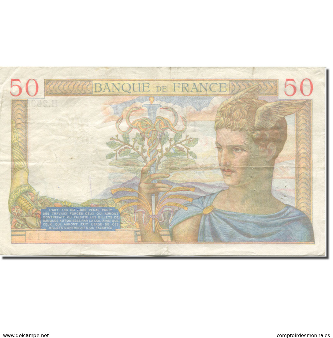 France, 50 Francs, Cérès, 1933, 1935-08-29, TB+, Fayette:17.15, KM:81 - 50 F 1934-1940 ''Cérès''