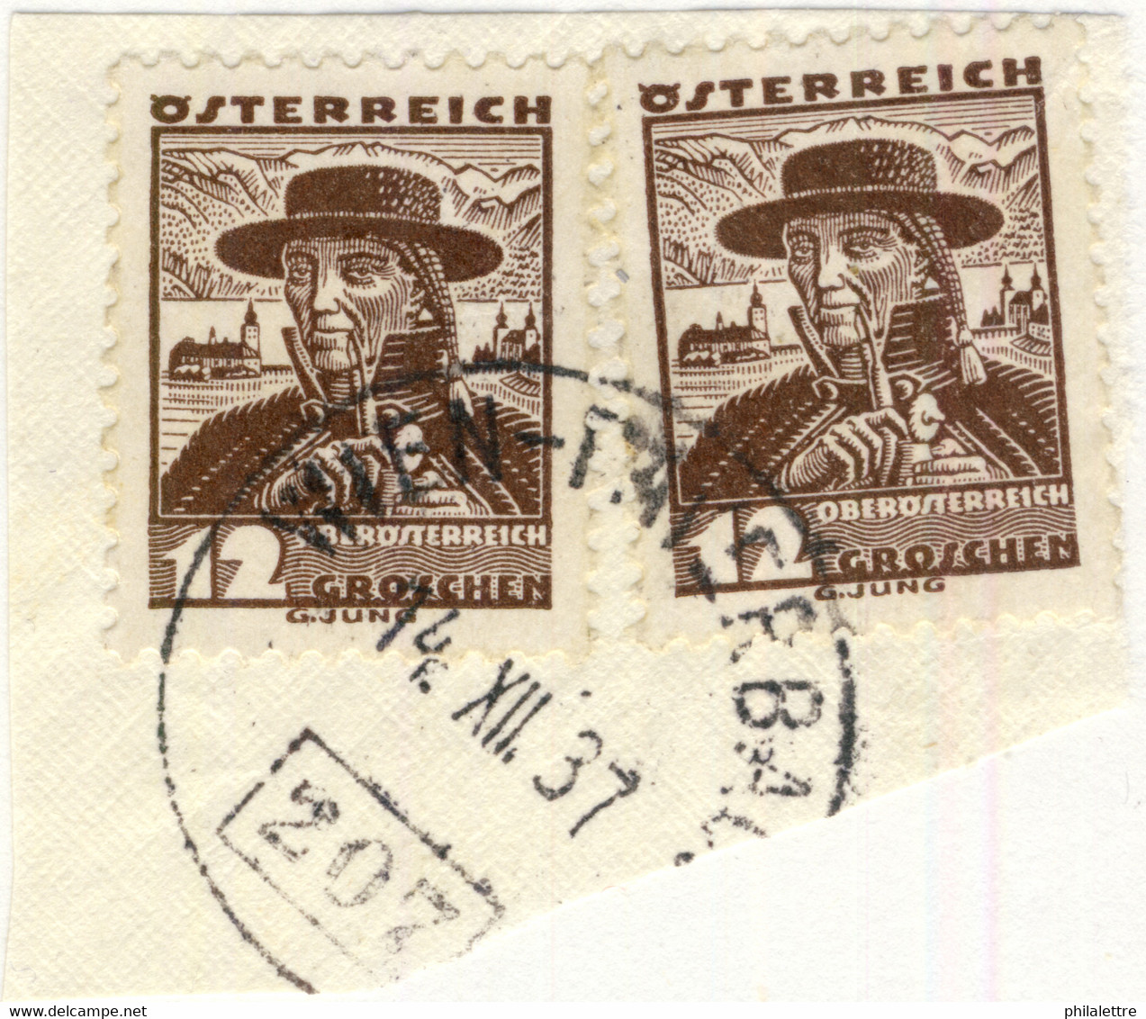 AUTRICHE / ÖSTERREICH 1937 WIEN-PAYERBACH Nr.207 Bahnpoststempel On 2xMi.573 - Oblitérés