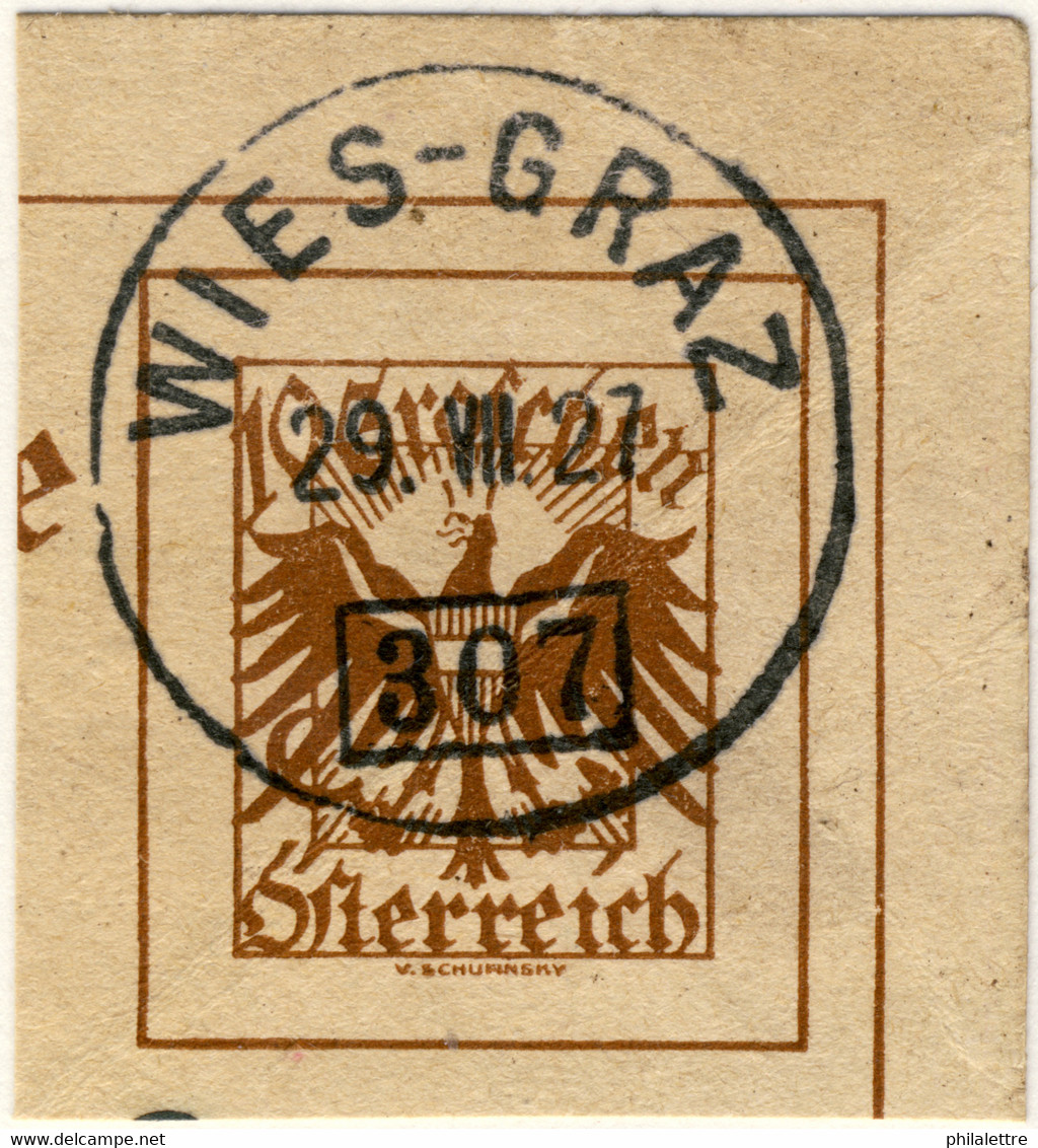 AUTRICHE / ÖSTERREICH 1927 WIES-GRAZ Nr.307 Bahnpoststempel On Card Cut-out - Gebraucht