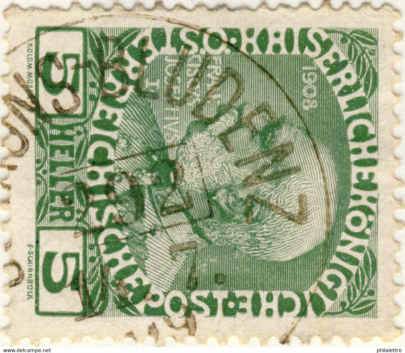 AUTRICHE / ÖSTERREICH 1909 SCHRUNS-BLUDENZ Nr.292 Bahnpoststempel On Mi.142 - Oblitérés