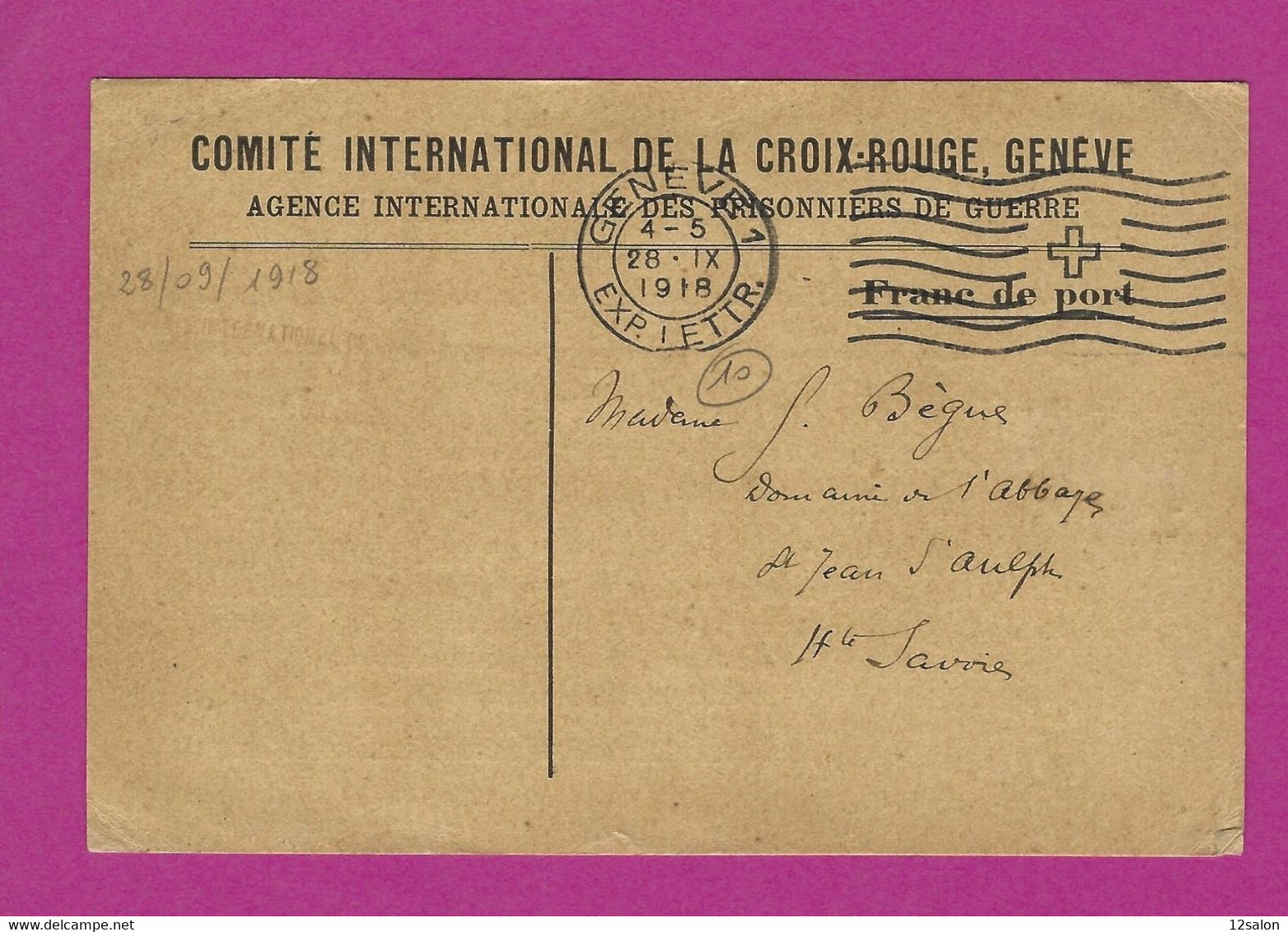 CARTE EN FRANCHISE MILITAIRE COMITE INTERNATIONAL DE LA CROIX ROUGE GENEVE - 1. Weltkrieg 1914-1918