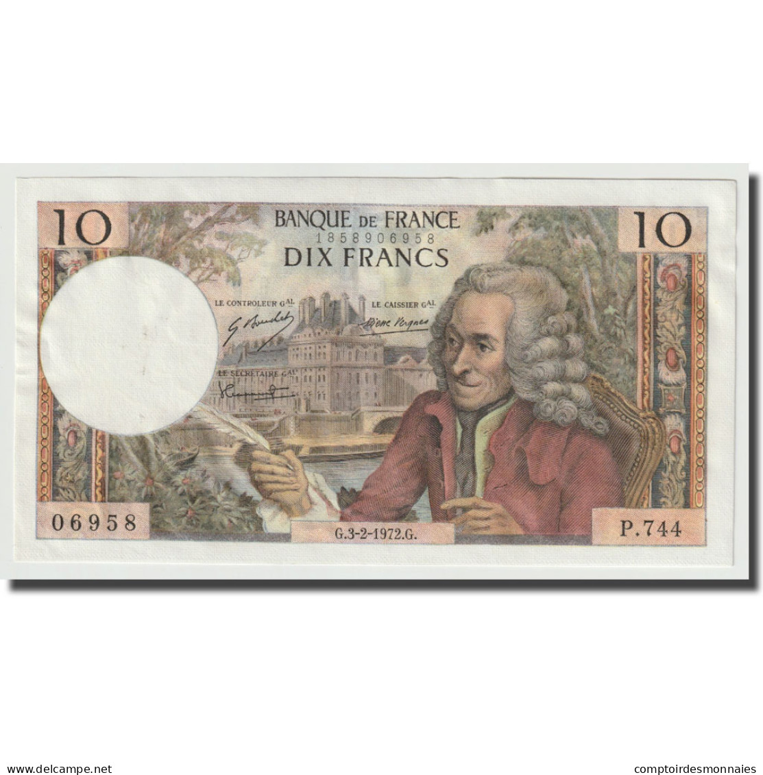 France, 10 Francs, Voltaire, 1972, 1972-02-03, SPL+, Fayette:62.54, KM:147d - 10 F 1963-1973 ''Voltaire''