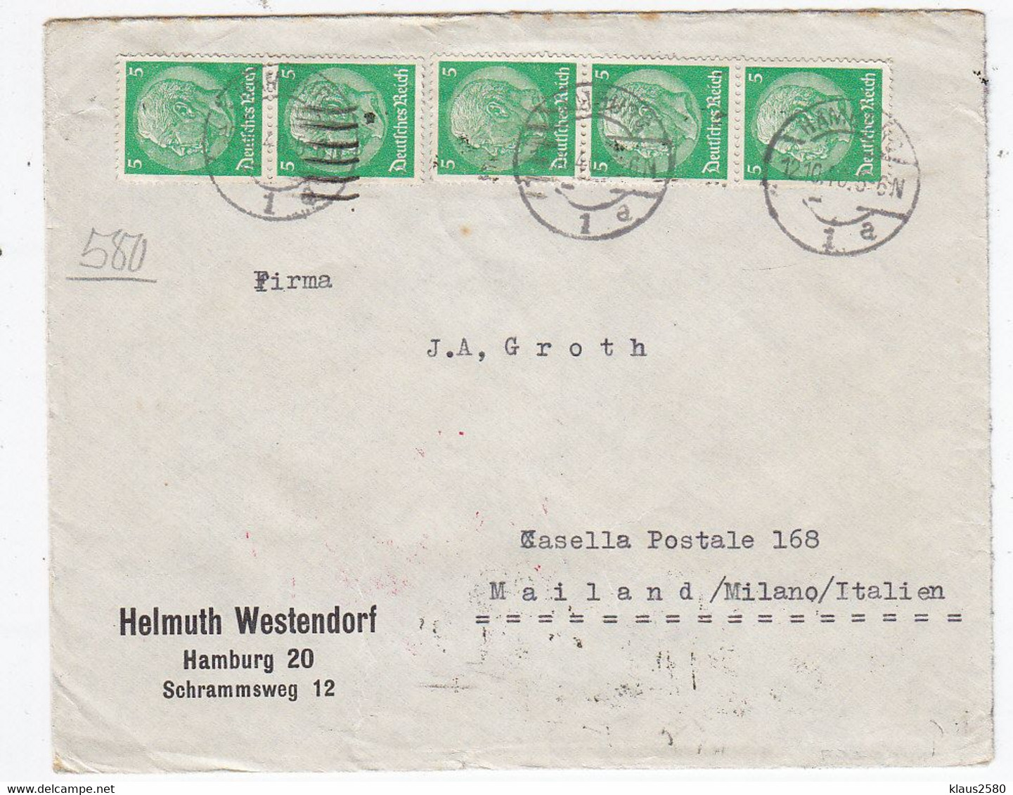 Deutsches Reich Brief Von Hamburg Nach Mailand Mit MEF Und Zensur - Sonstige & Ohne Zuordnung