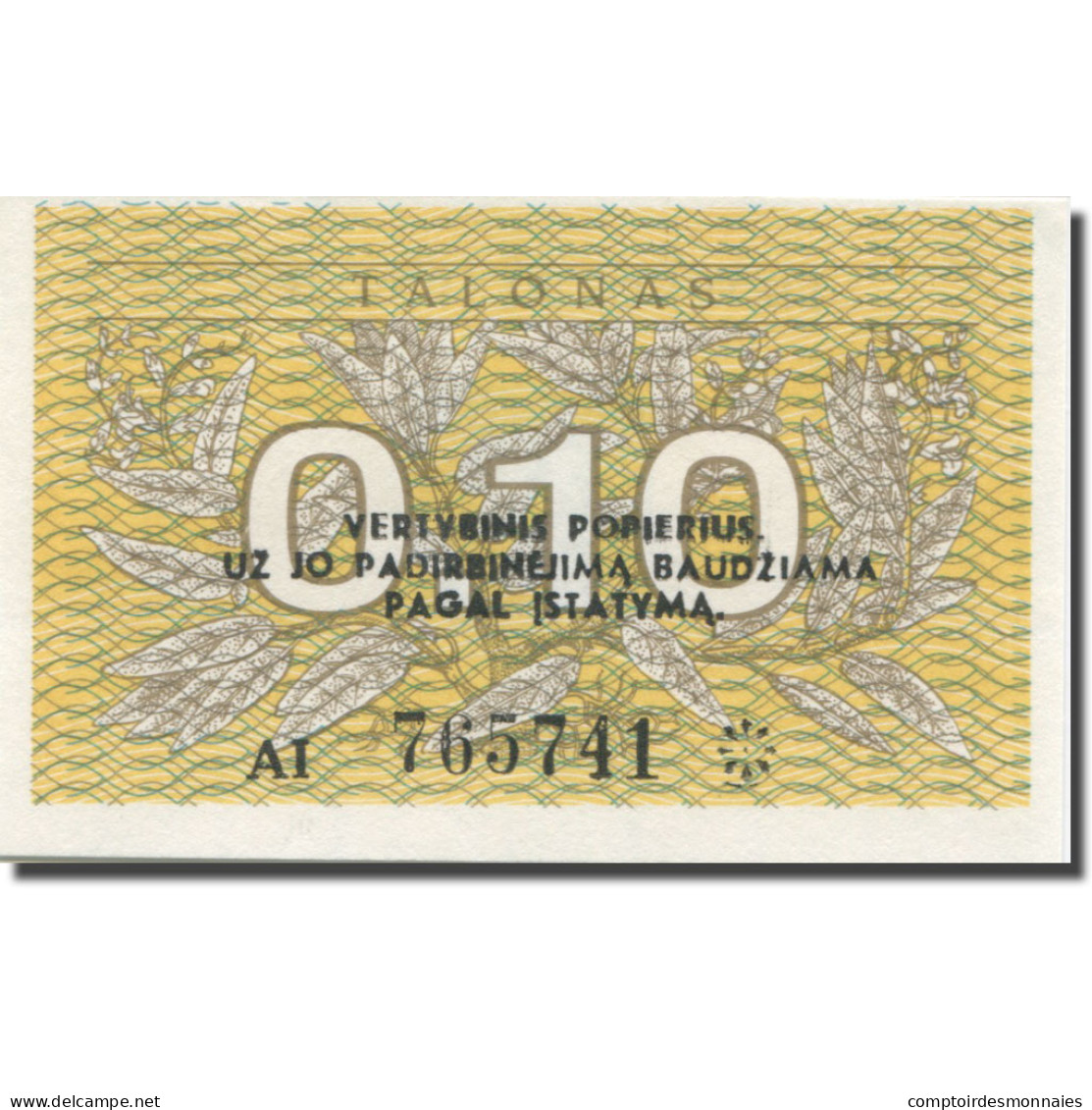 Billet, Lithuania, 0.10 Talonas, 1991, KM:29a, SPL - Litouwen