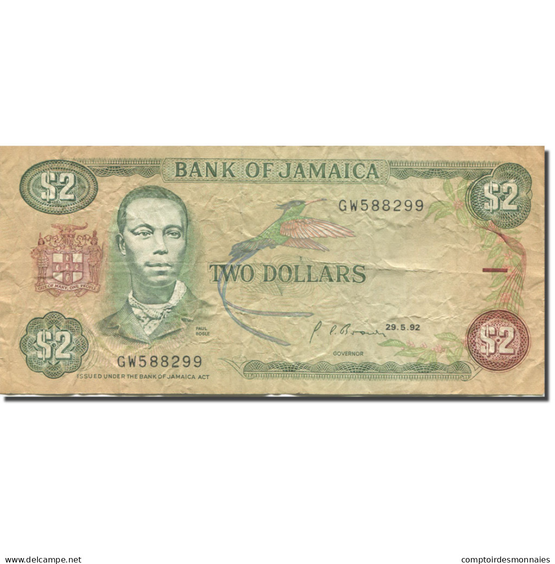 Billet, Jamaica, 2 Dollars, 1985, 1992-05-29, KM:69d, TTB - Jamaique