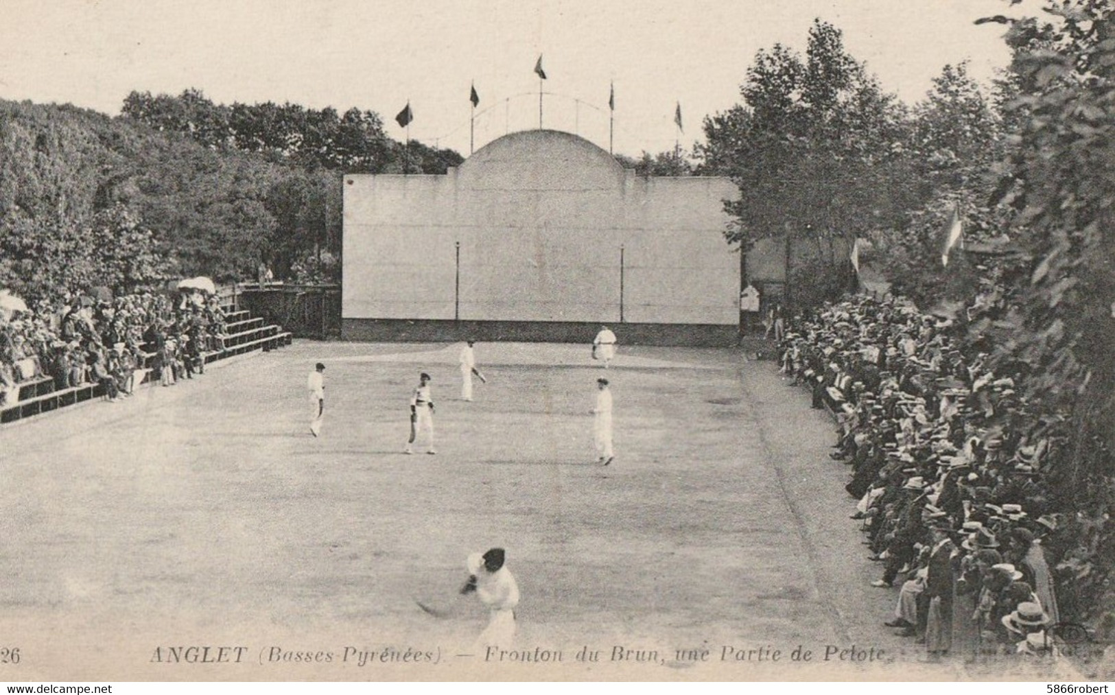 CARTE POSTALE ORIGINALE ANCIENNE : ANGLET FRONTON DU BRUN UNE PARTIE DE PELOTE BASQUE ANIMEE  PYRENEES ATLANTIQUES (64) - Anglet