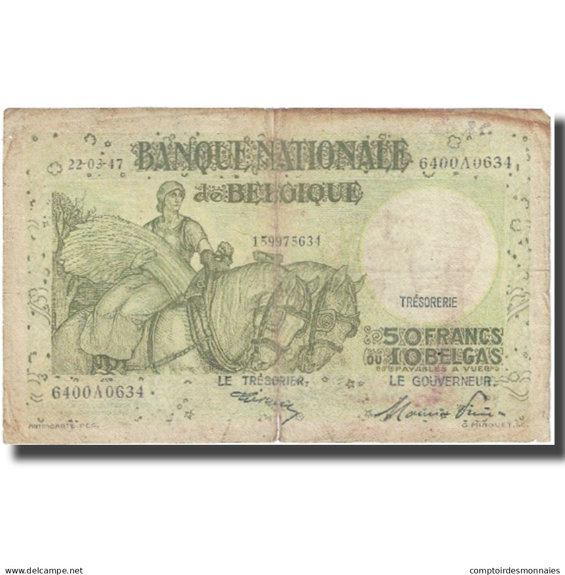 Billet, Belgique, 50 Francs-10 Belgas, 1947, 1947.03.22, KM:106, TB - Other & Unclassified