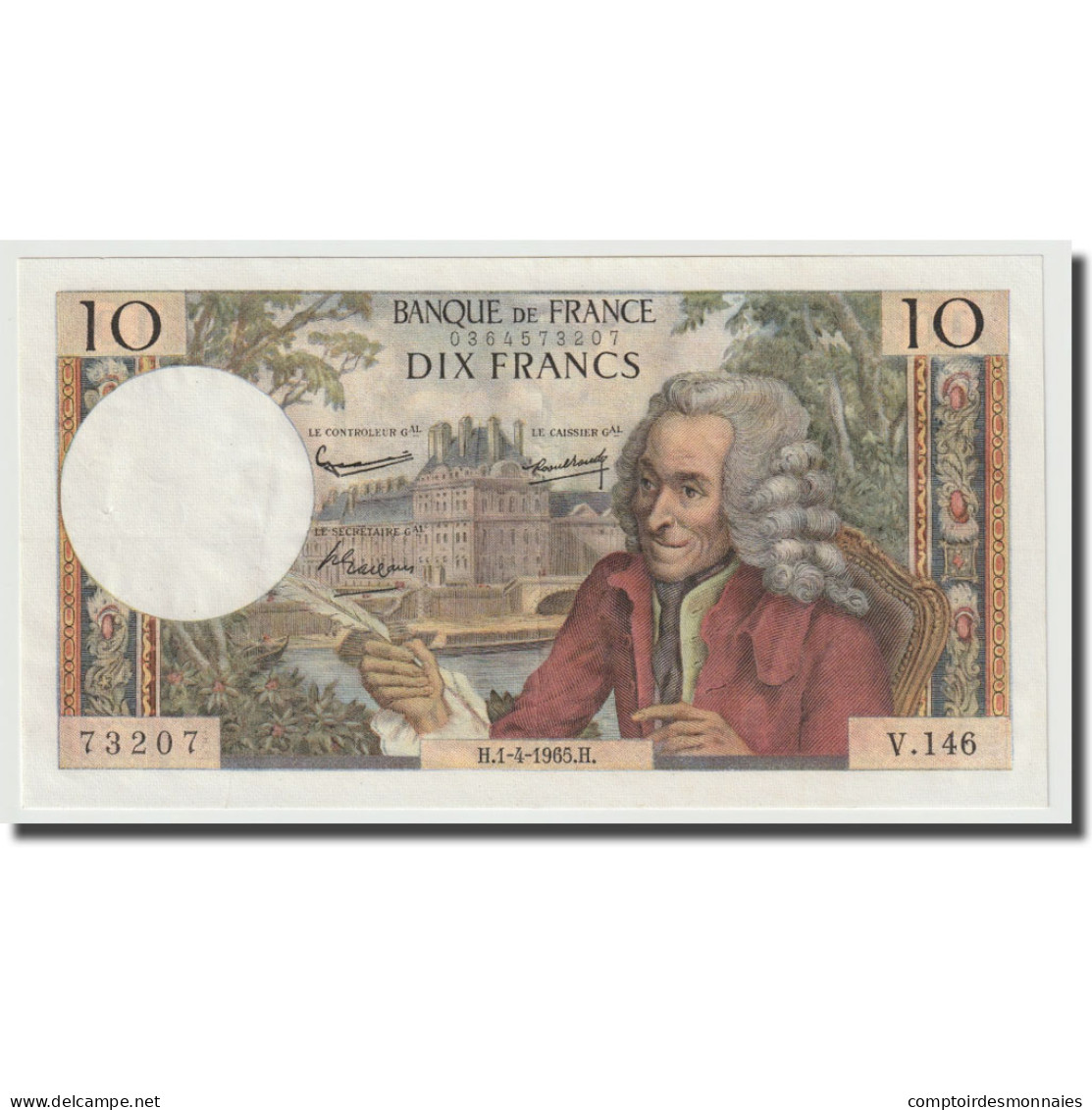 France, 10 Francs, Voltaire, 1965, 1965-04-01, SPL+, Fayette:62.14, KM:147a - 10 F 1963-1973 ''Voltaire''