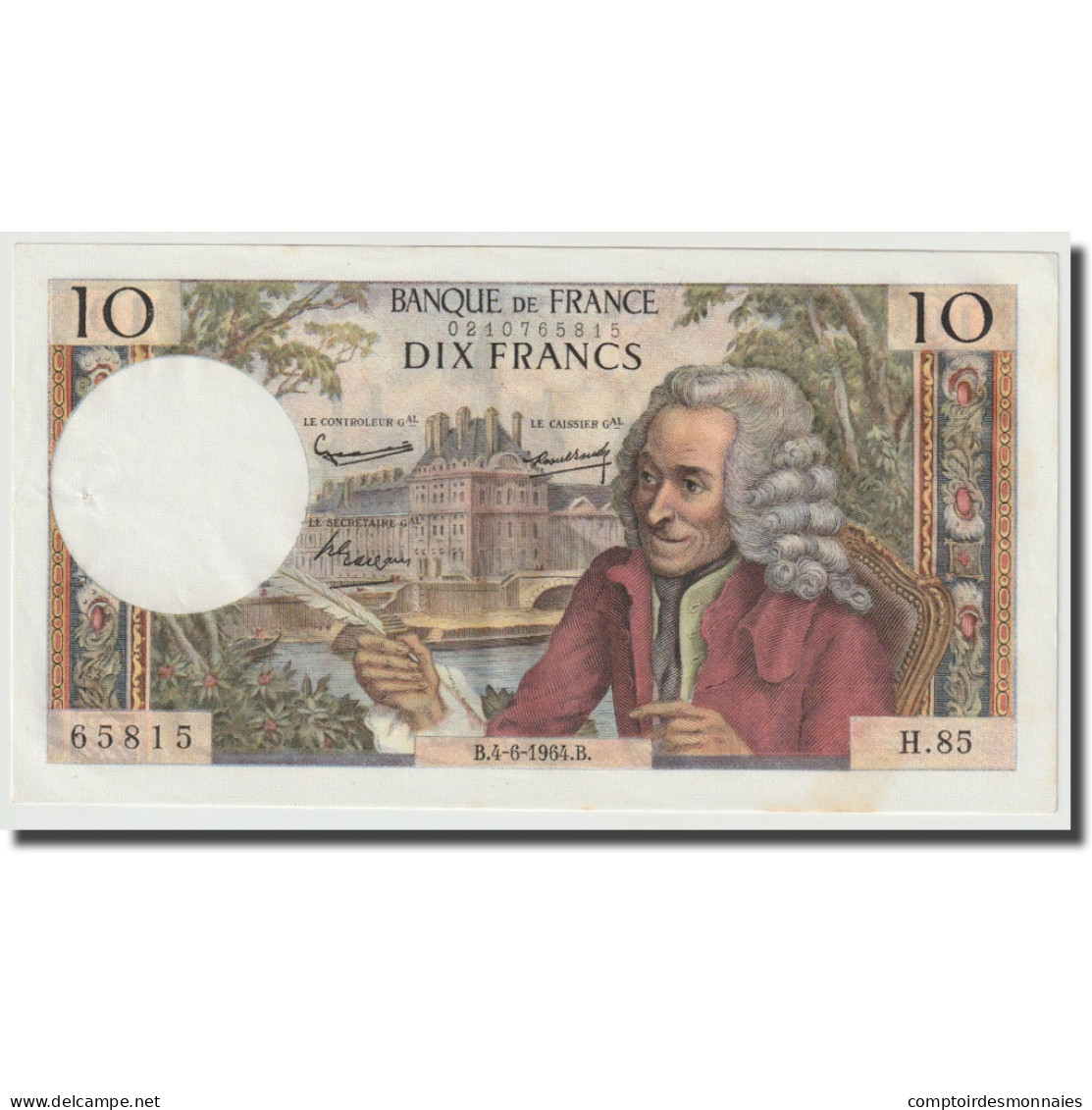 France, 10 Francs, Voltaire, 1964, 1964-06-04, SPL, Fayette:F.62.09, KM:147a - 10 F 1963-1973 ''Voltaire''