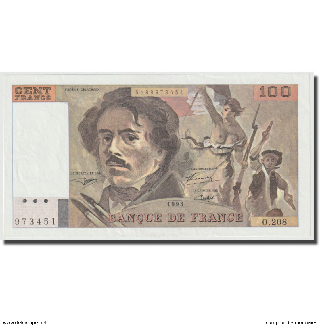 France, 100 Francs, Delacroix, 1993, NEUF, Fayette:69bis.5, KM:154e - 100 F 1978-1995 ''Delacroix''