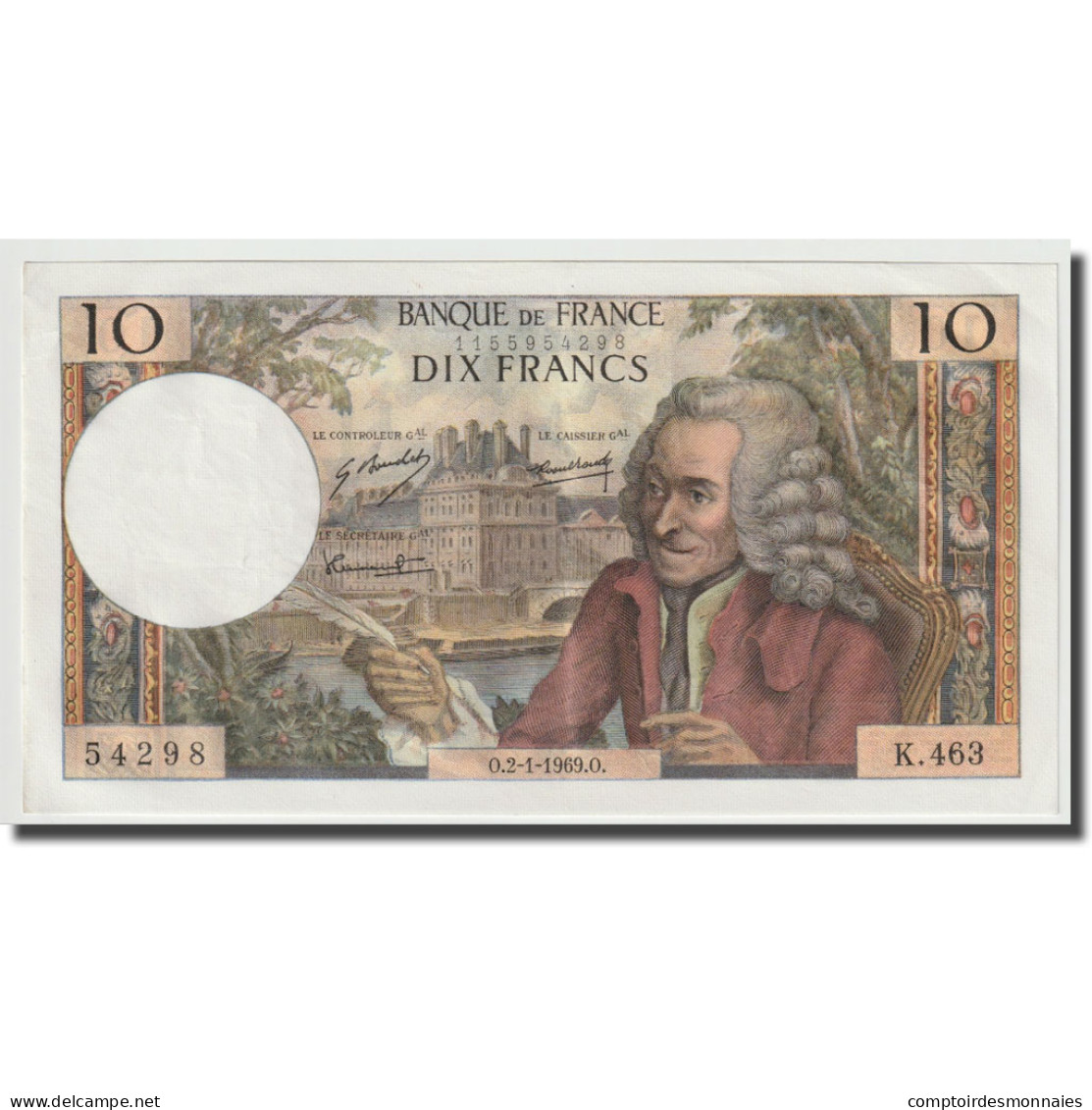 France, 10 Francs, Voltaire, 1969, 1969-01-02, SPL+, Fayette:62.36, KM:147c - 10 F 1963-1973 ''Voltaire''