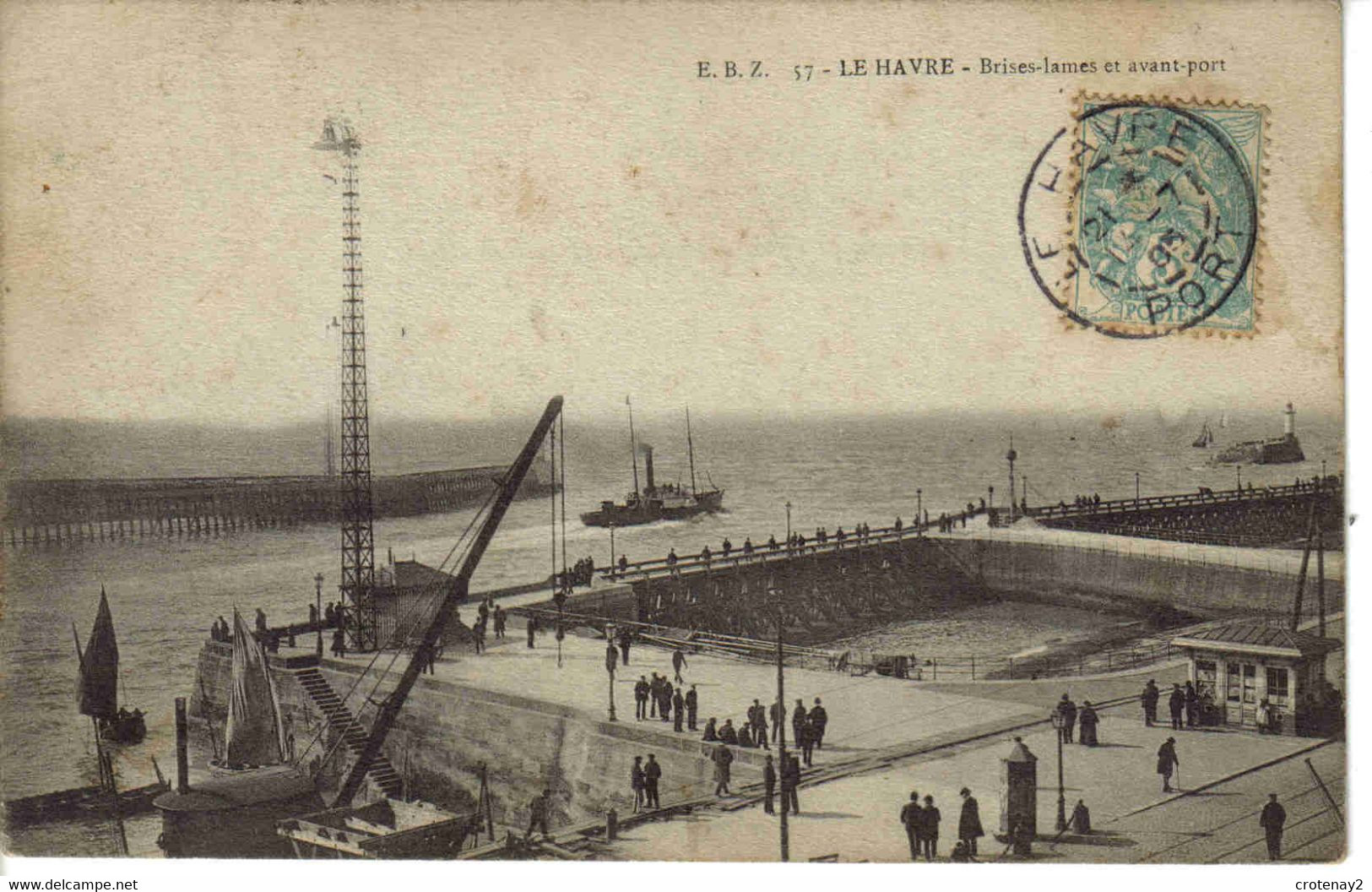 76 LE HAVRE N°E.B.Z 57 Brises Lames Et Avant Port Grue Phare En 1905 Belle Animation Voilier De Pêche - Harbour